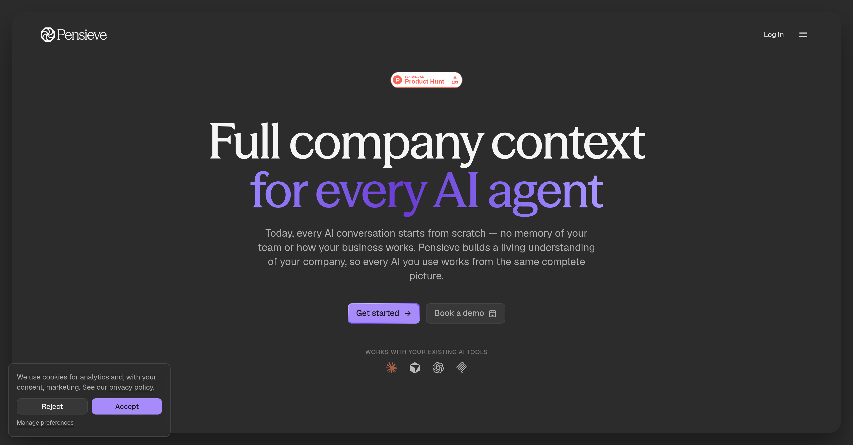 Pensieve.uk - Screenshot showing the interface and features of this AI tool