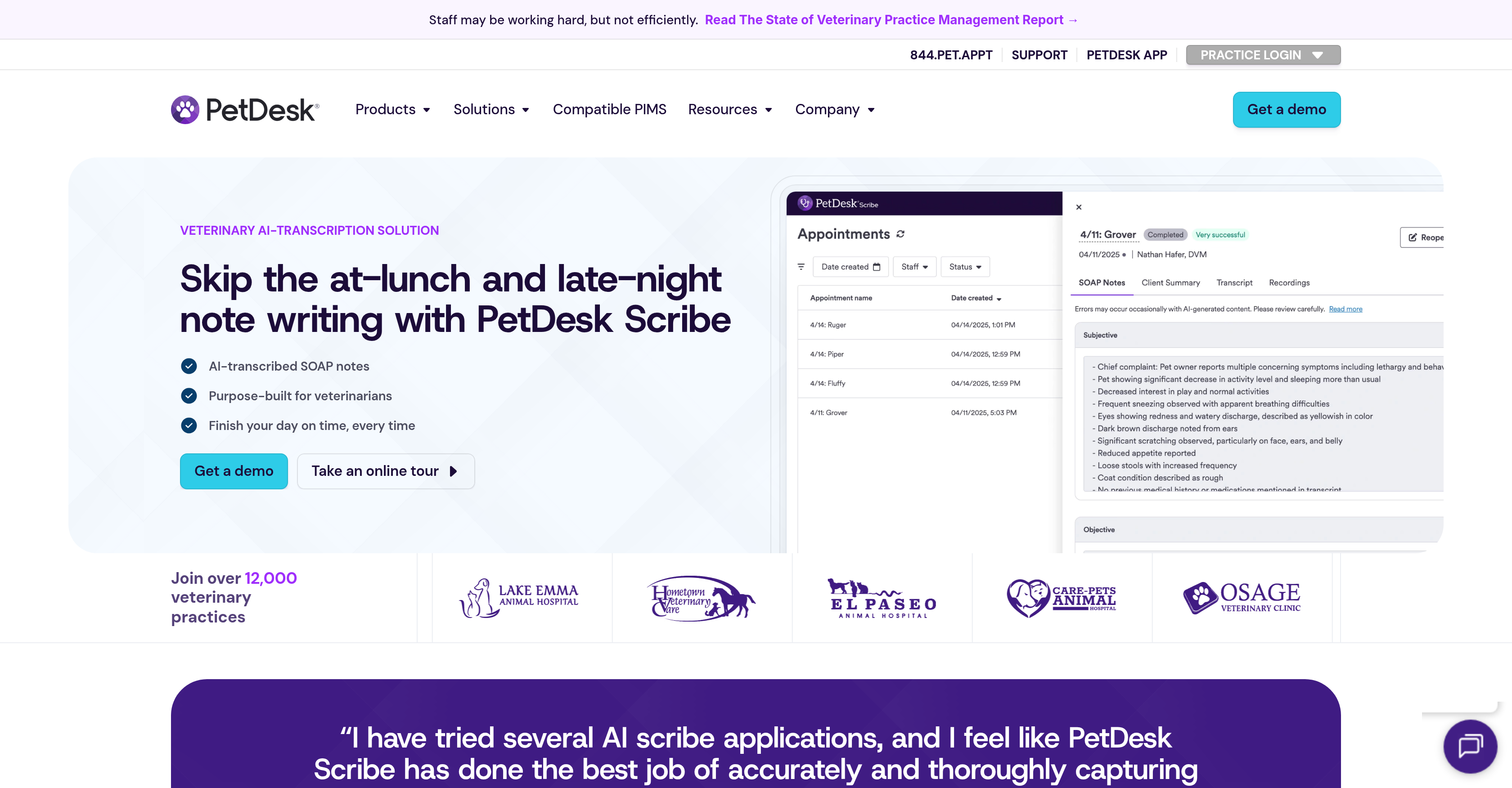 PetDesk Scribe - Screenshot showing the interface and features of this AI tool
