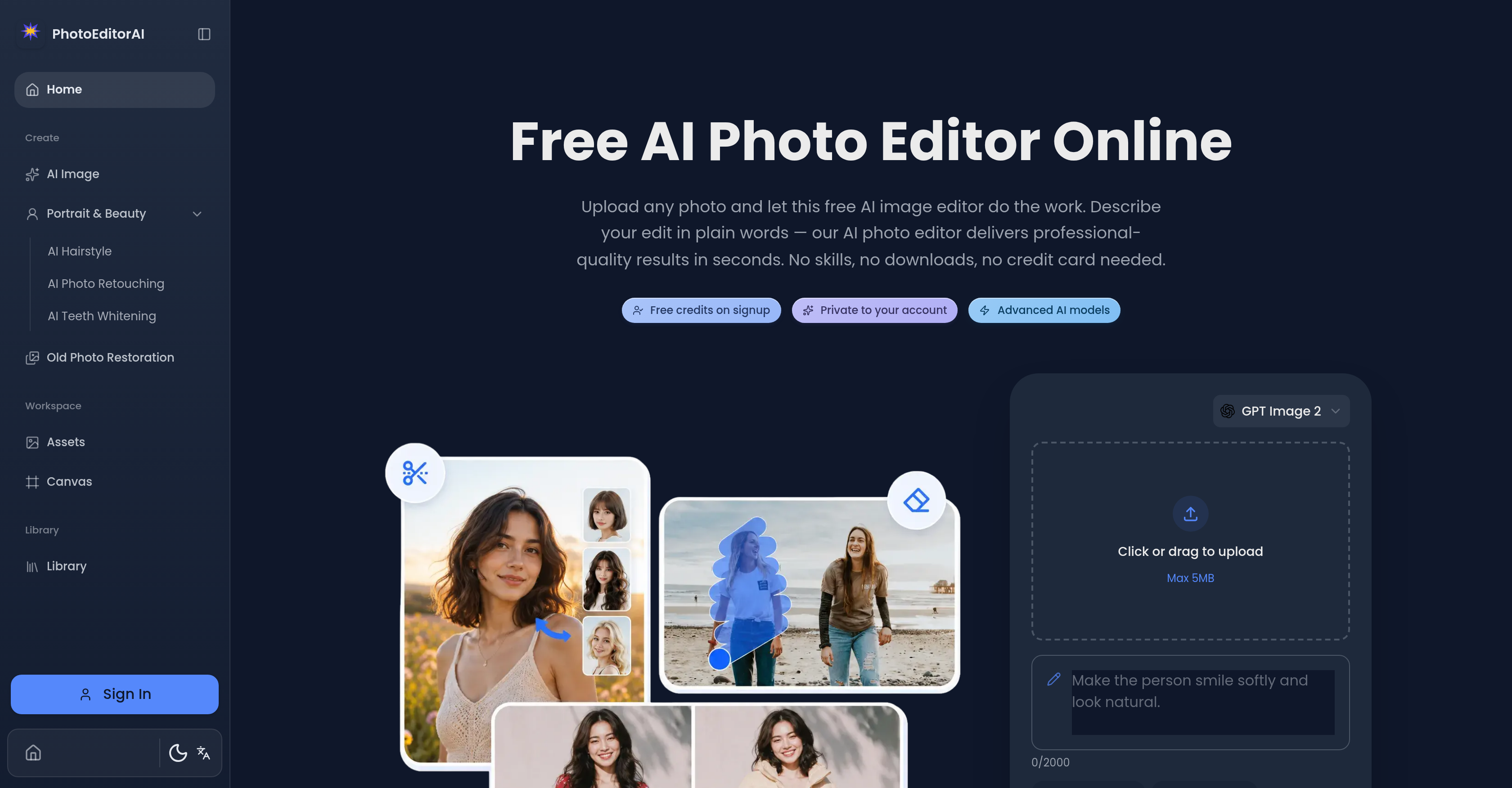 PhotoEditorAI - Screenshot showing the interface and features of this AI tool