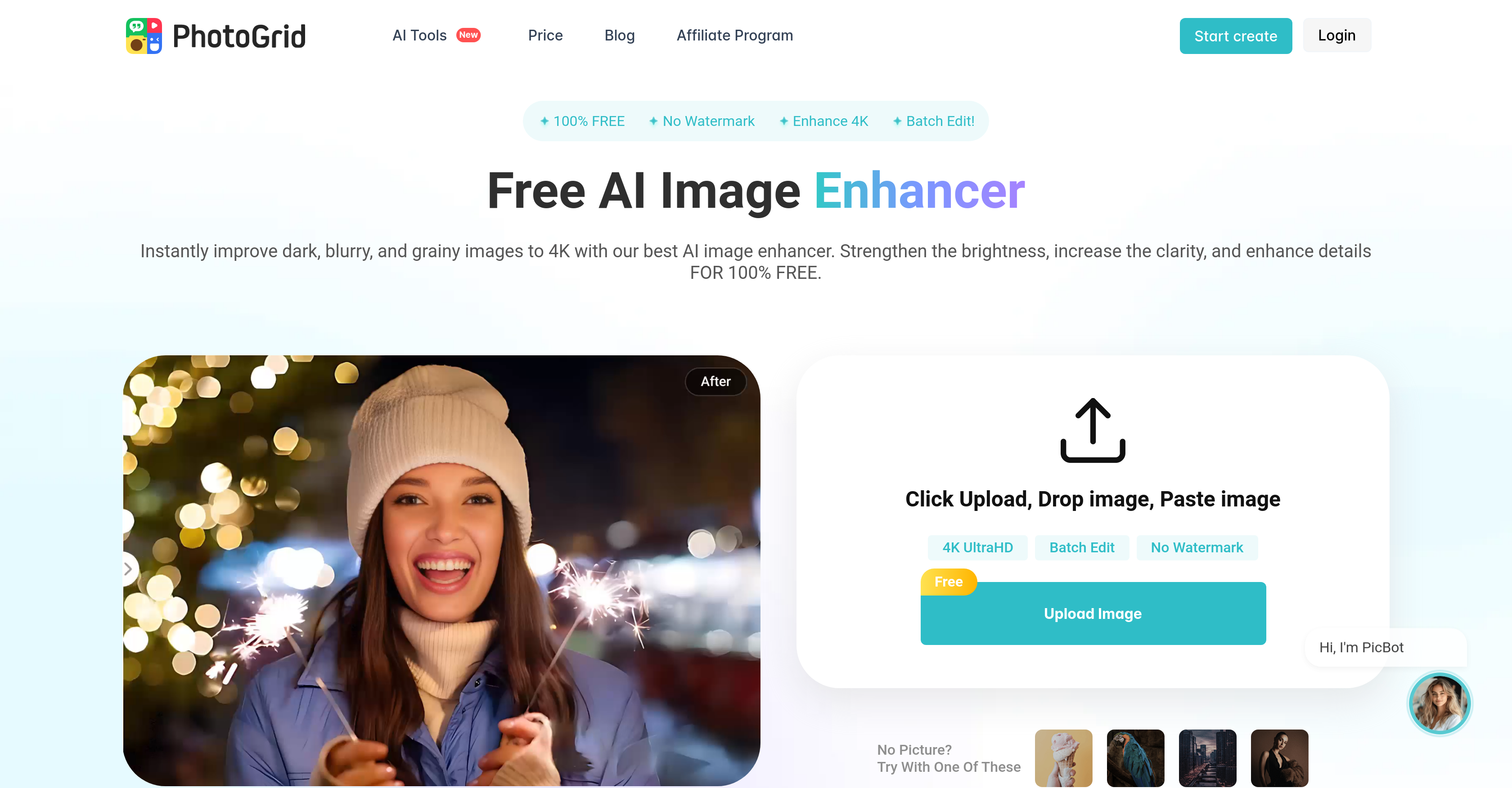 PhotoGrid AI Image Enhancer - Screenshot showing the interface and features of this AI tool