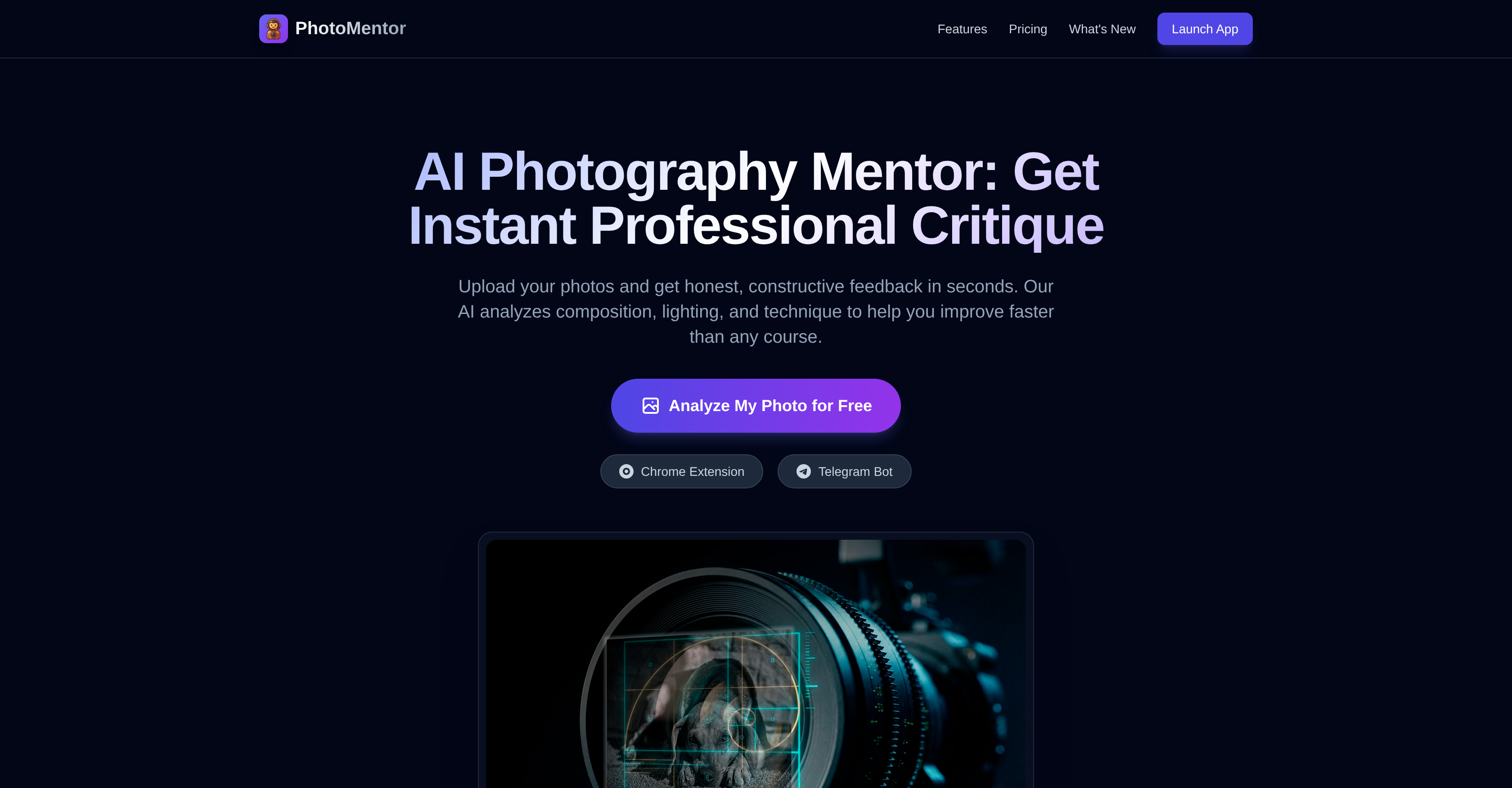 PhotoMentor - Screenshot showing the interface and features of this AI tool