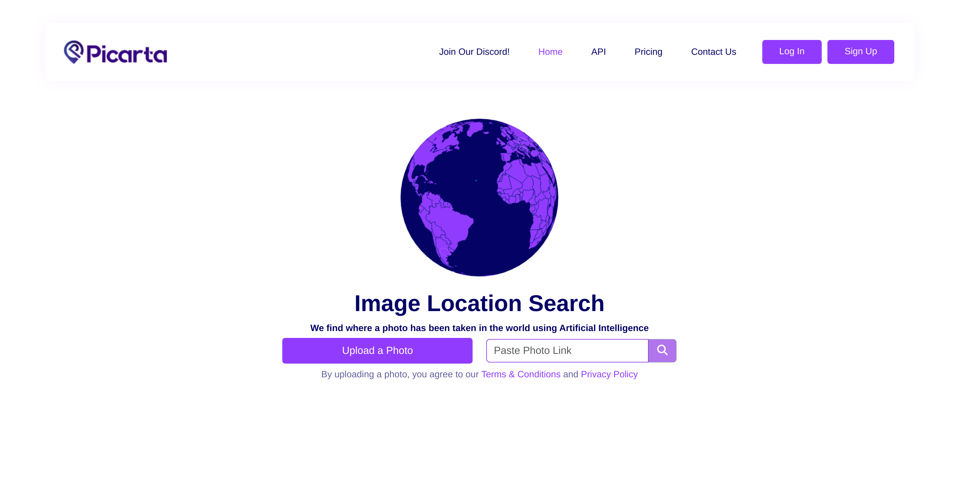 Picarta - Screenshot showing the interface and features of this AI tool