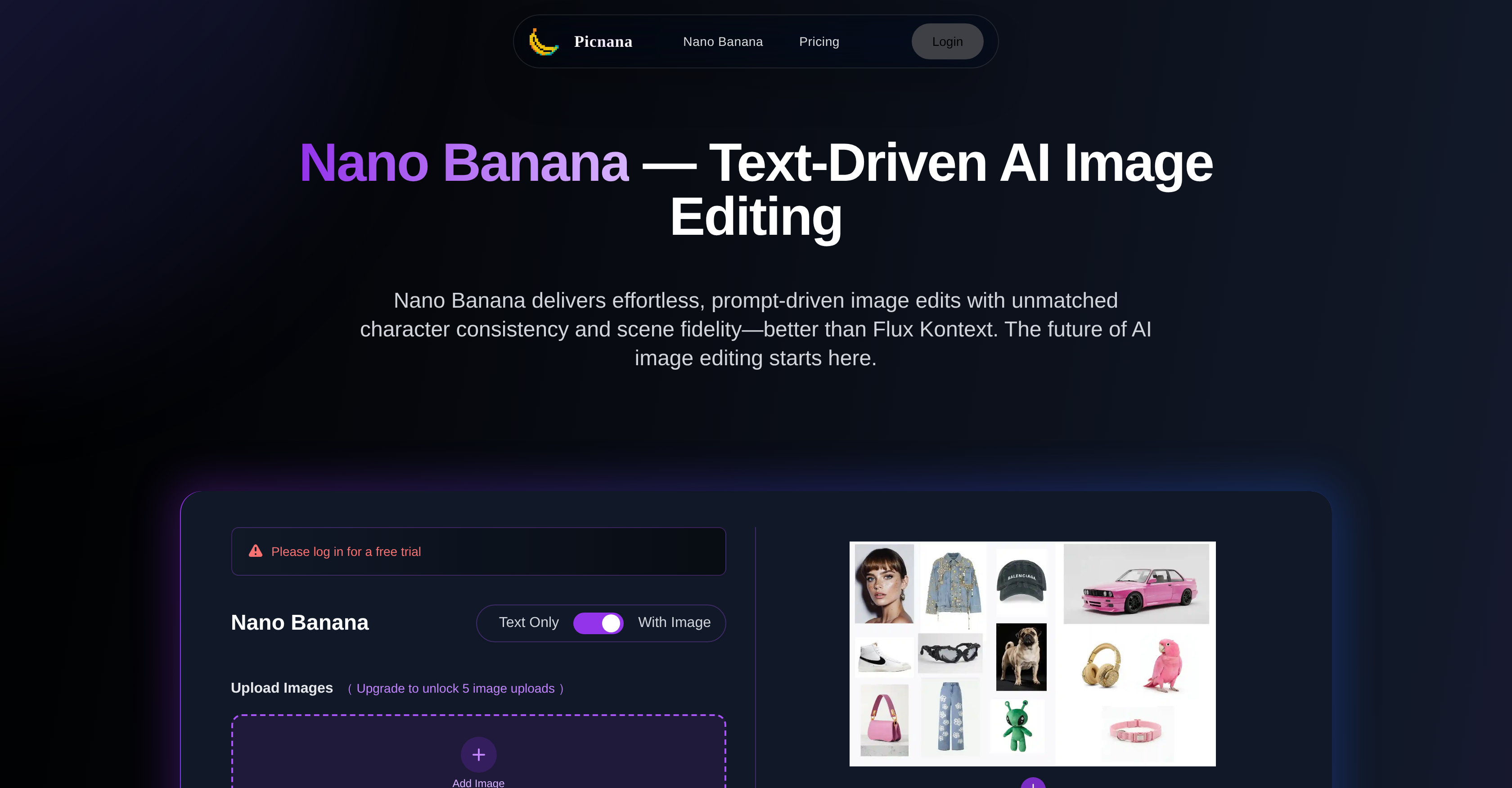 Picnana - Screenshot showing the interface and features of this AI tool