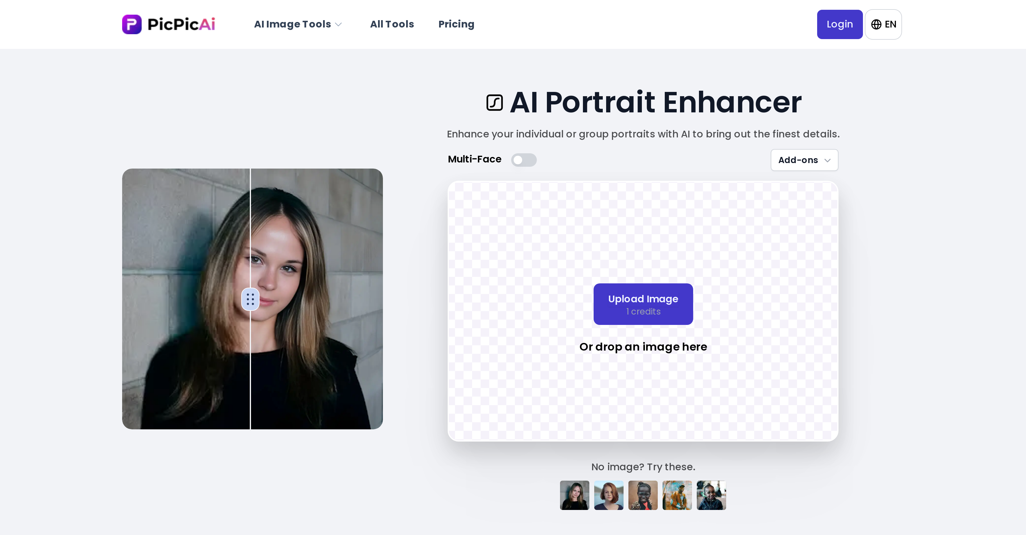 PicPicAI - AI Portrait Enhancerv2 - Screenshot showing the interface and features of this AI tool