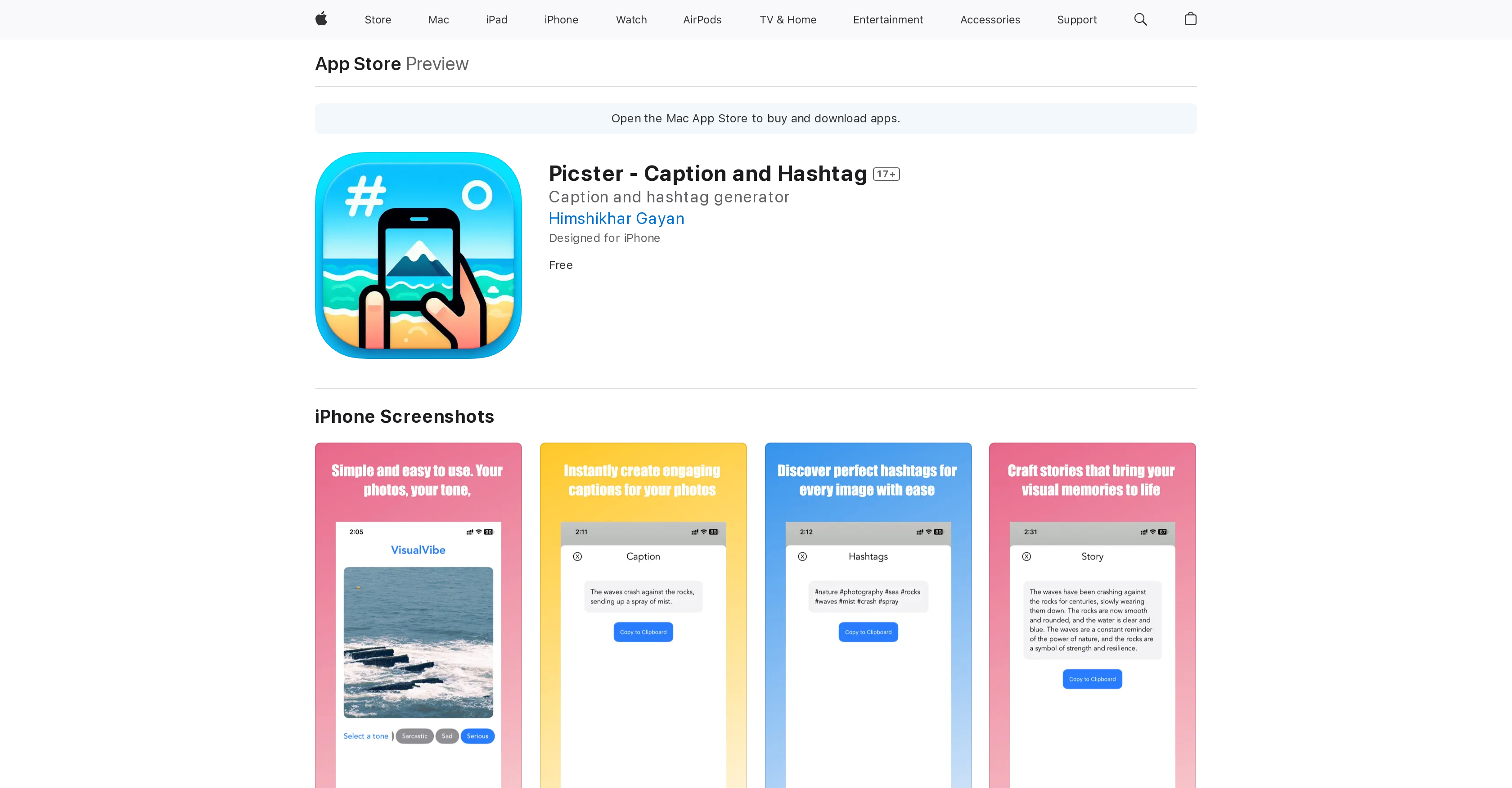 Picster - Caption and Hashtag - Screenshot showing the interface and features of this AI tool