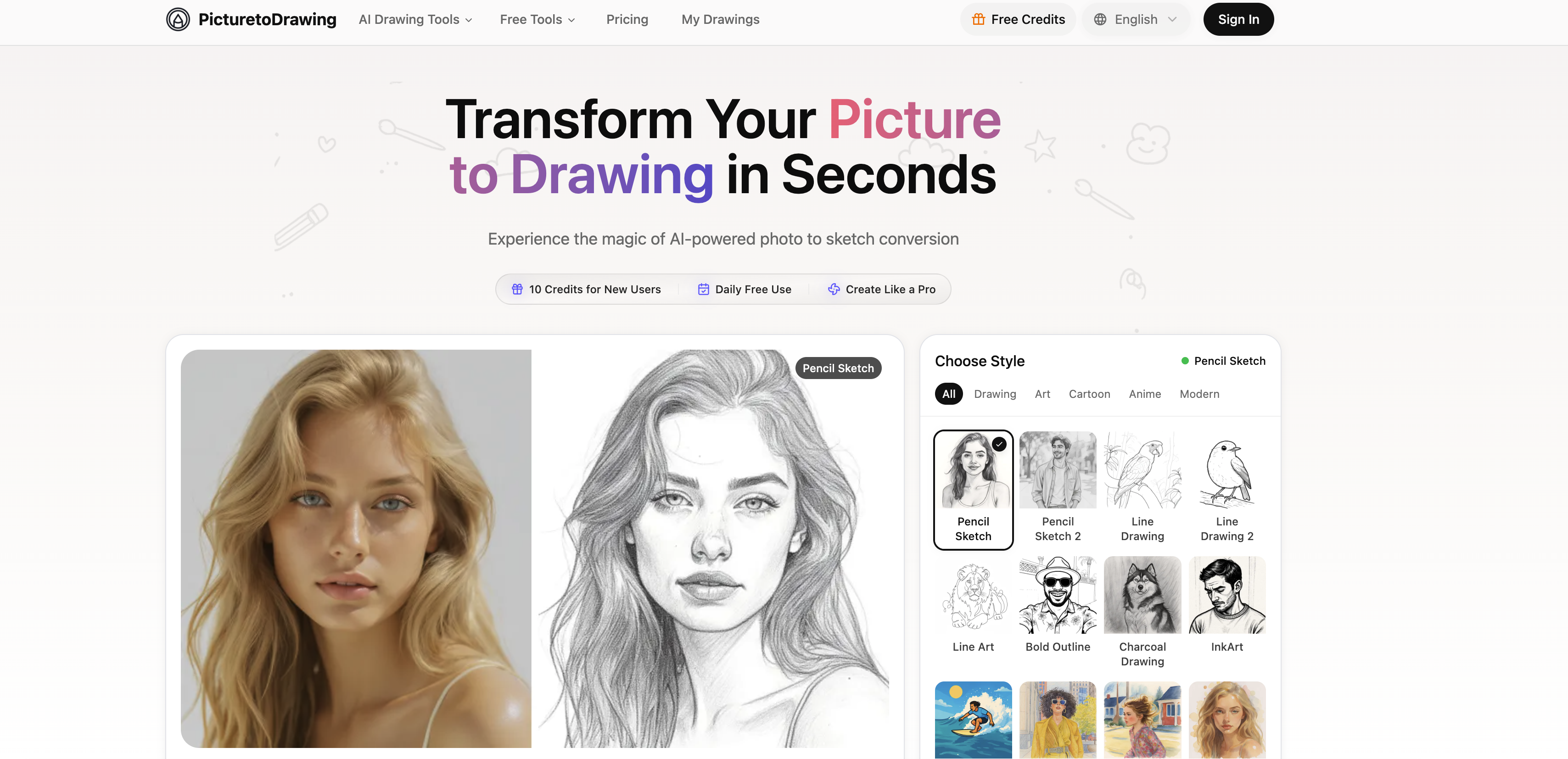 Picture to Drawing AI - Screenshot showing the interface and features of this AI tool