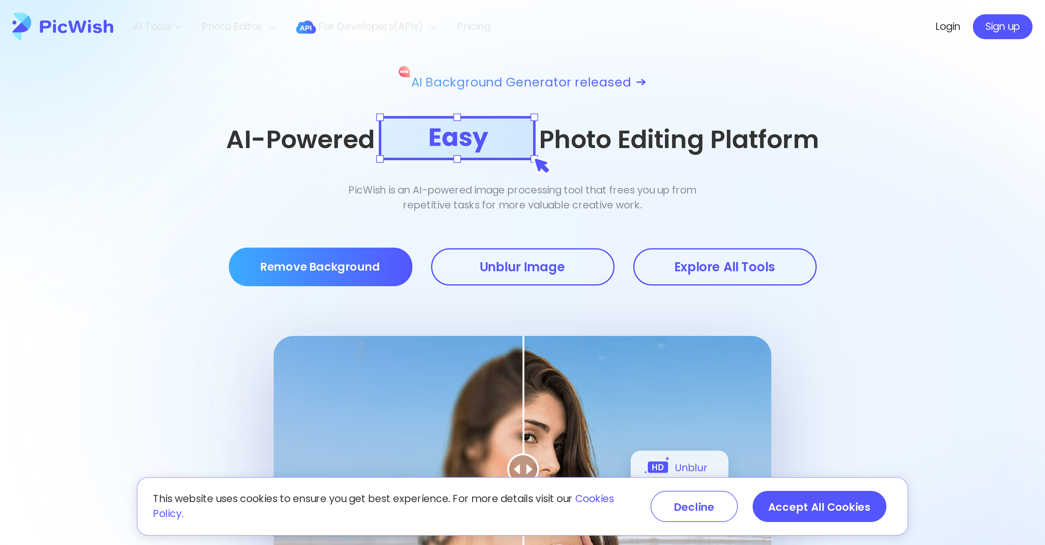 Picwish - Screenshot showing the interface and features of this AI tool