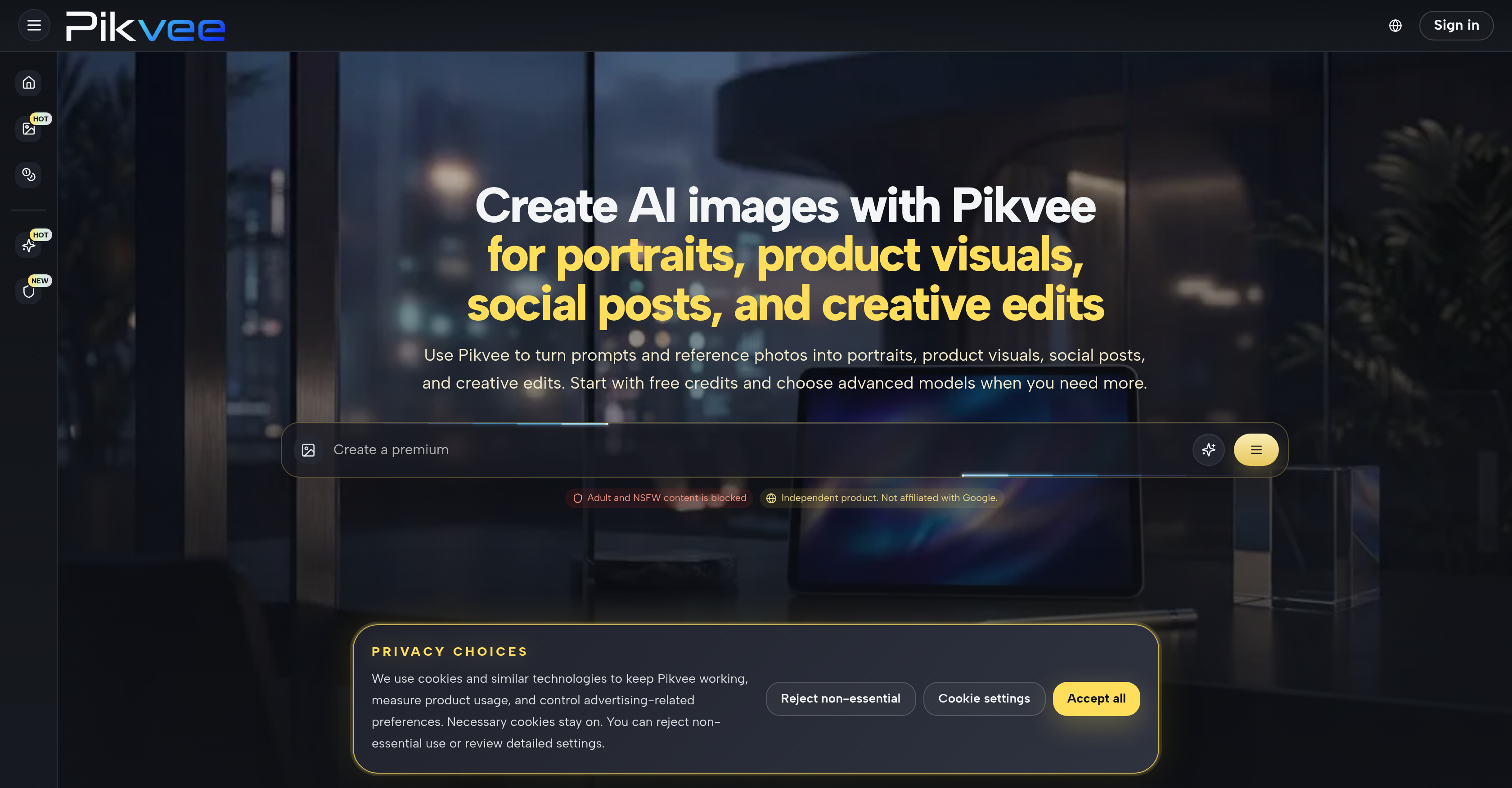 Pikvee - Screenshot showing the interface and features of this AI tool