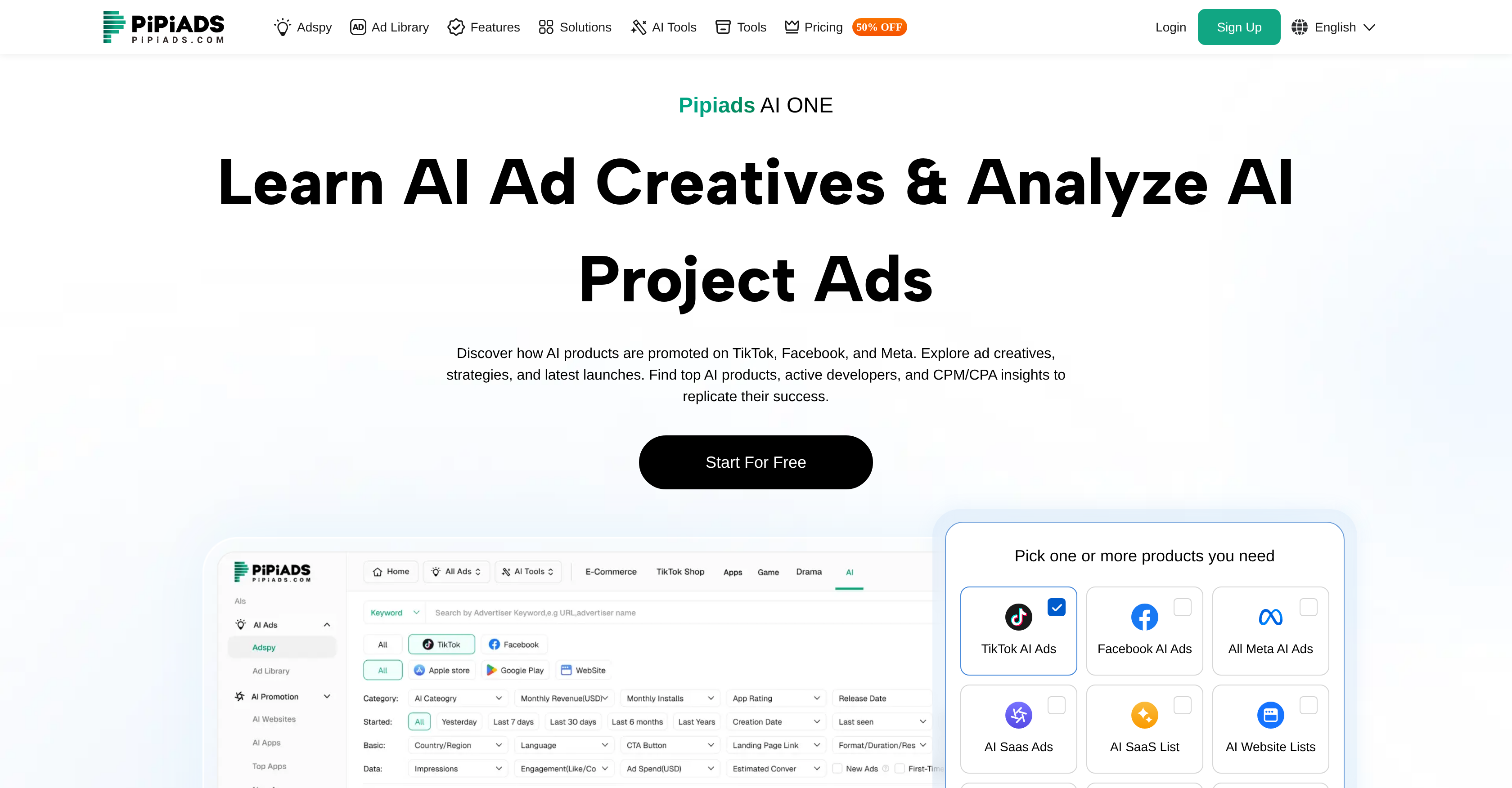 Pipiads - Screenshot showing the interface and features of this AI tool