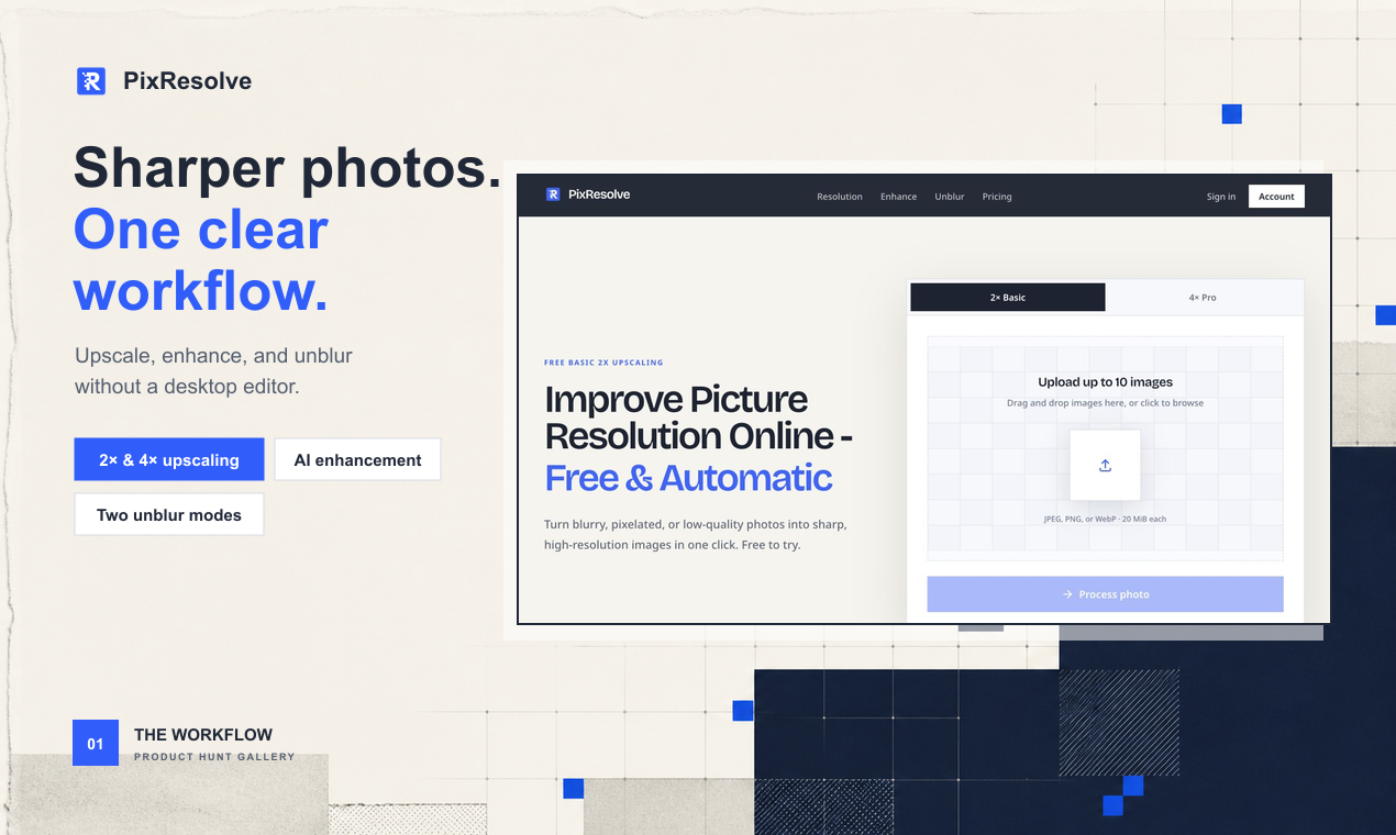 PixResolve - Screenshot showing the interface and features of this AI tool