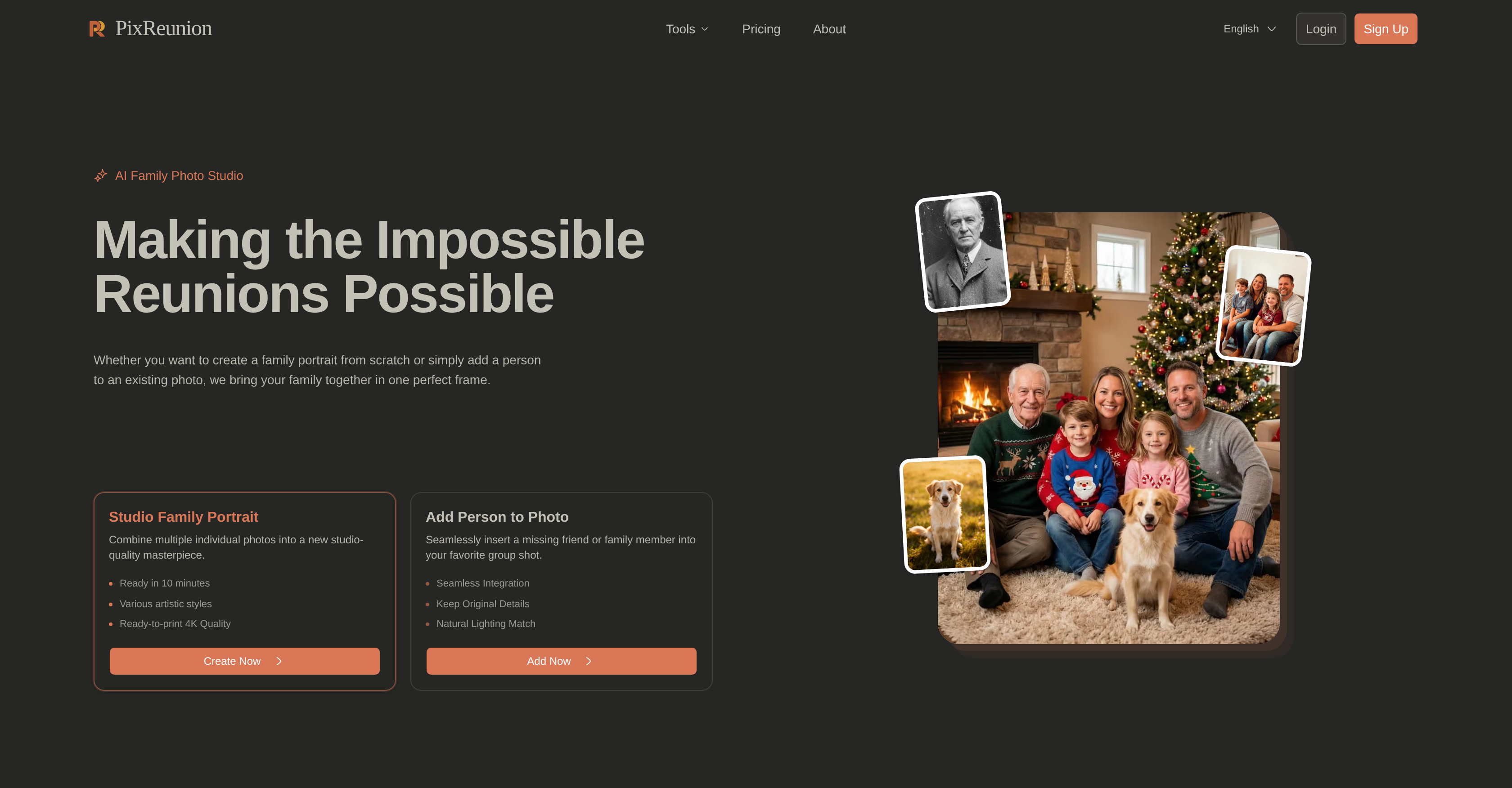 PixReunion - AI Family Photo Studio - Screenshot showing the interface and features of this AI tool