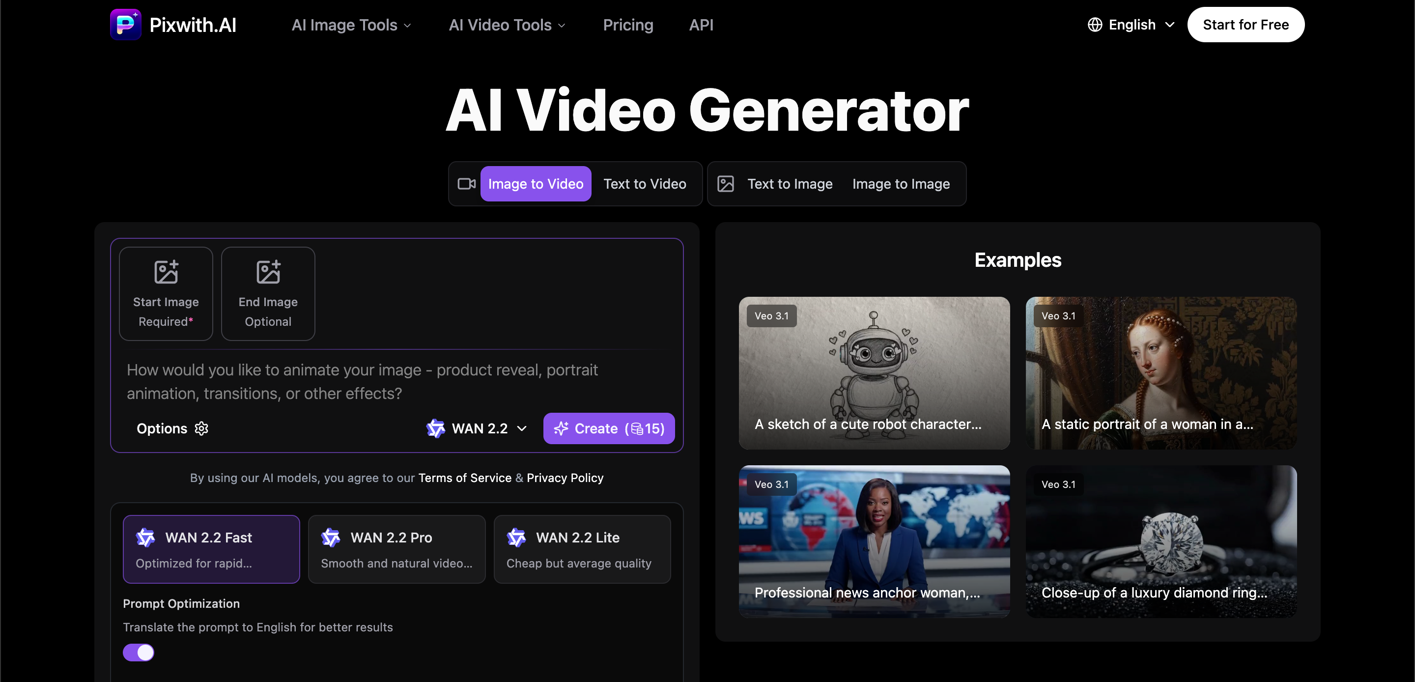 Pixwith AI - Screenshot showing the interface and features of this AI tool