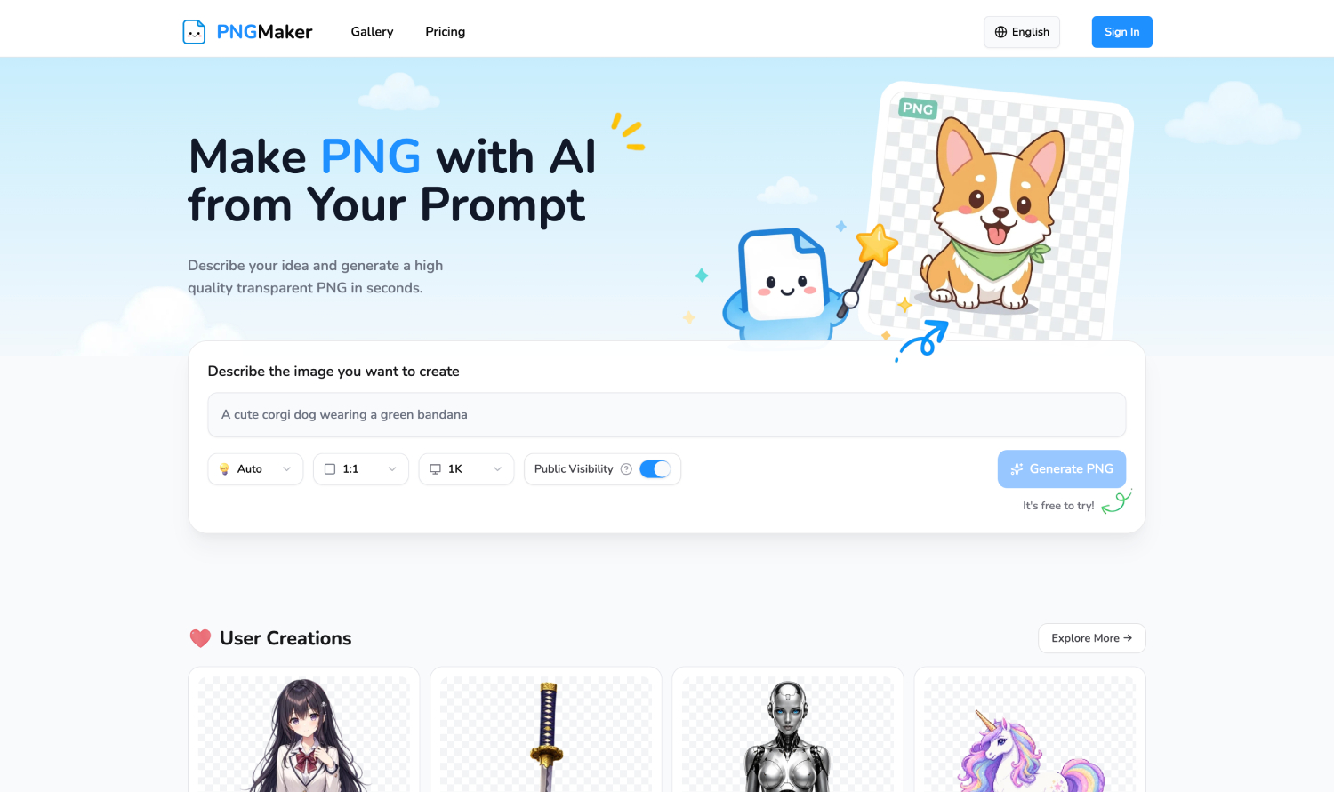 PNGMaker - Screenshot showing the interface and features of this AI tool