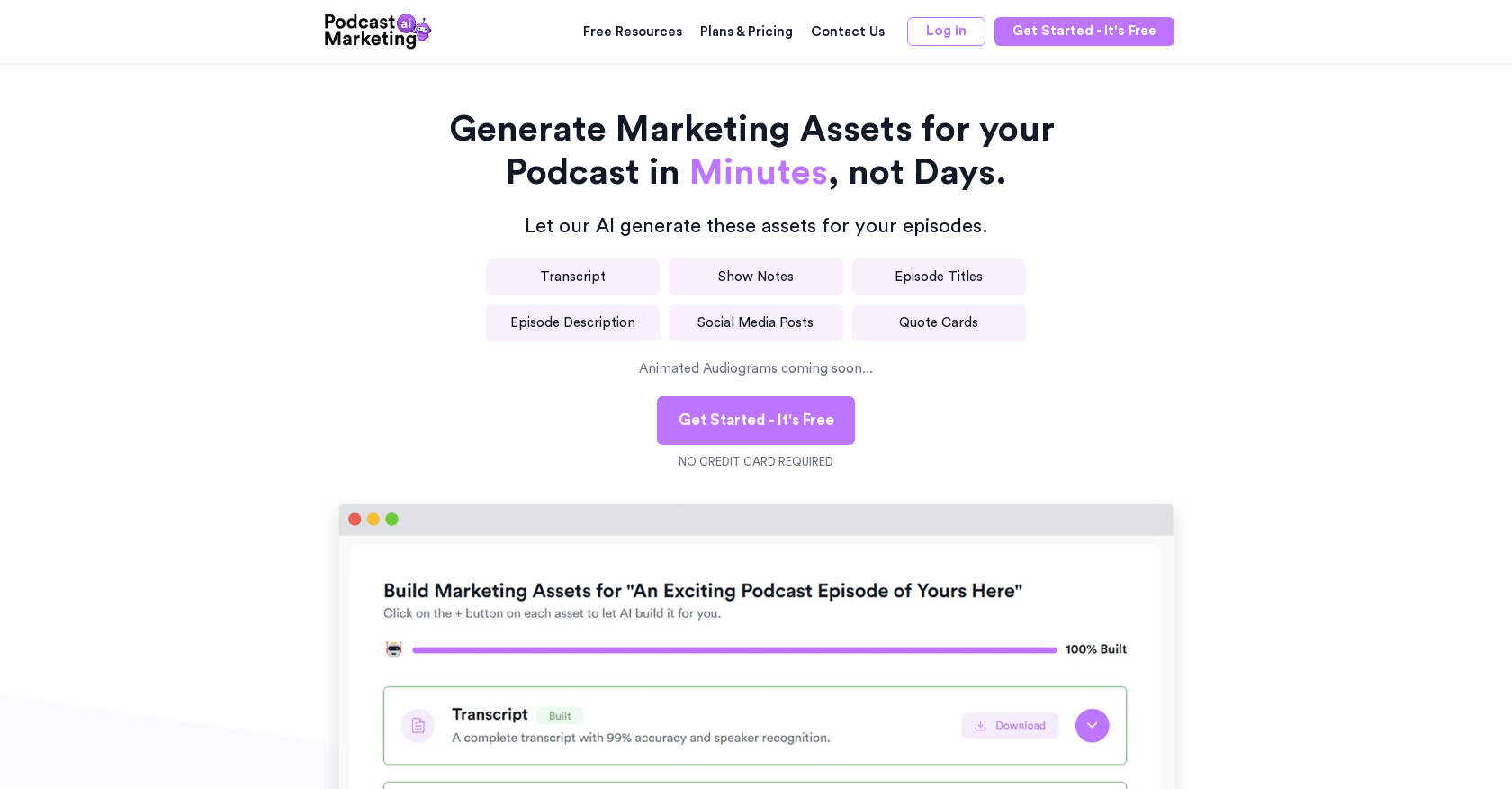 Podcast Marketing AI - Screenshot showing the interface and features of this AI tool