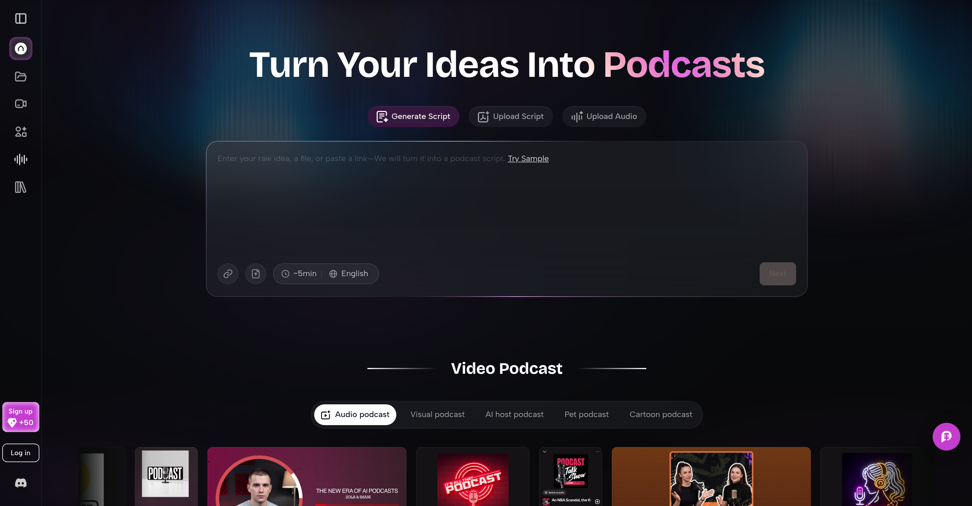 Podcastor - Screenshot showing the interface and features of this AI tool