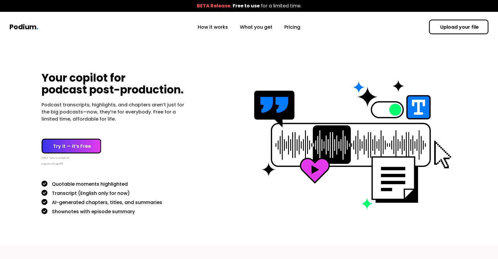 Podium - Screenshot showing the interface and features of this AI tool