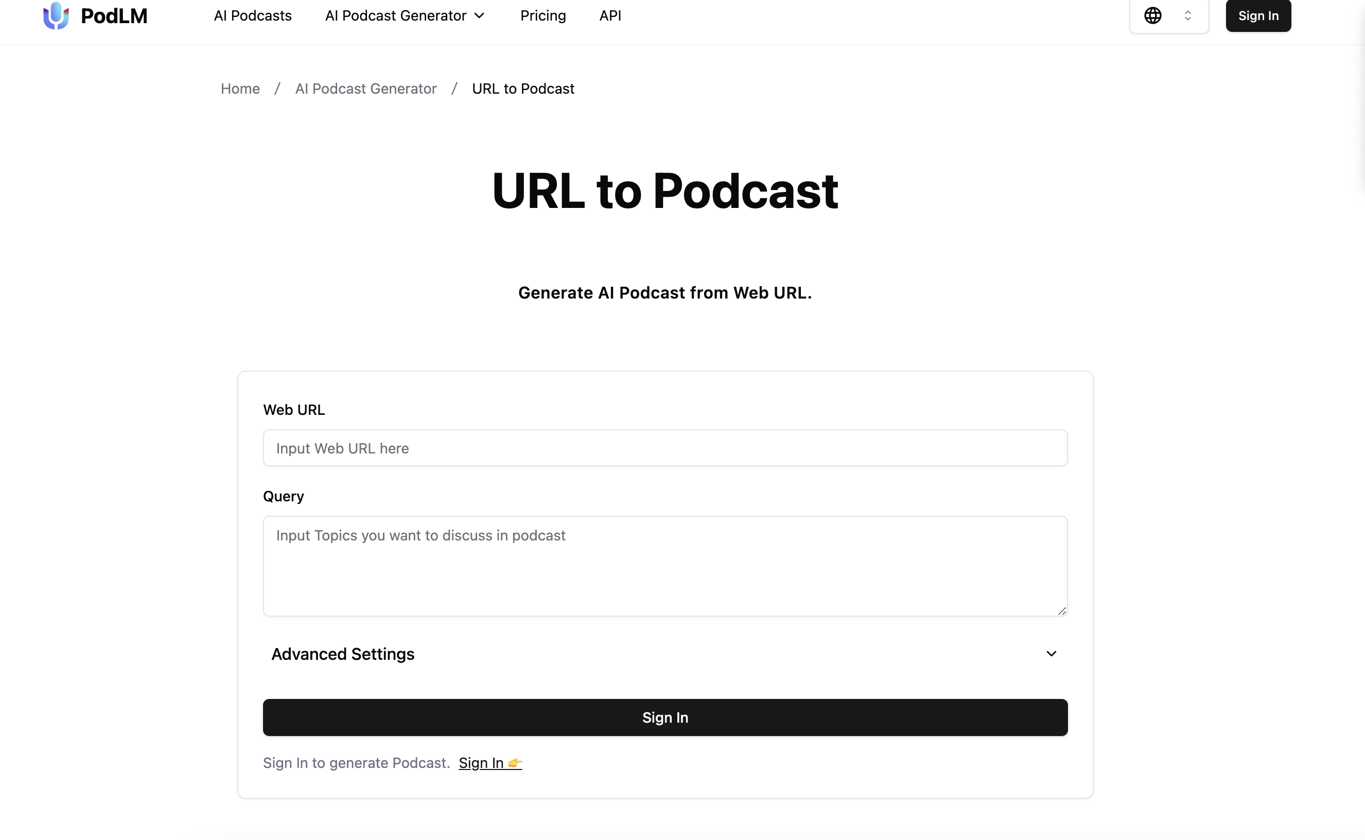 PodLM - Screenshot showing the interface and features of this AI tool