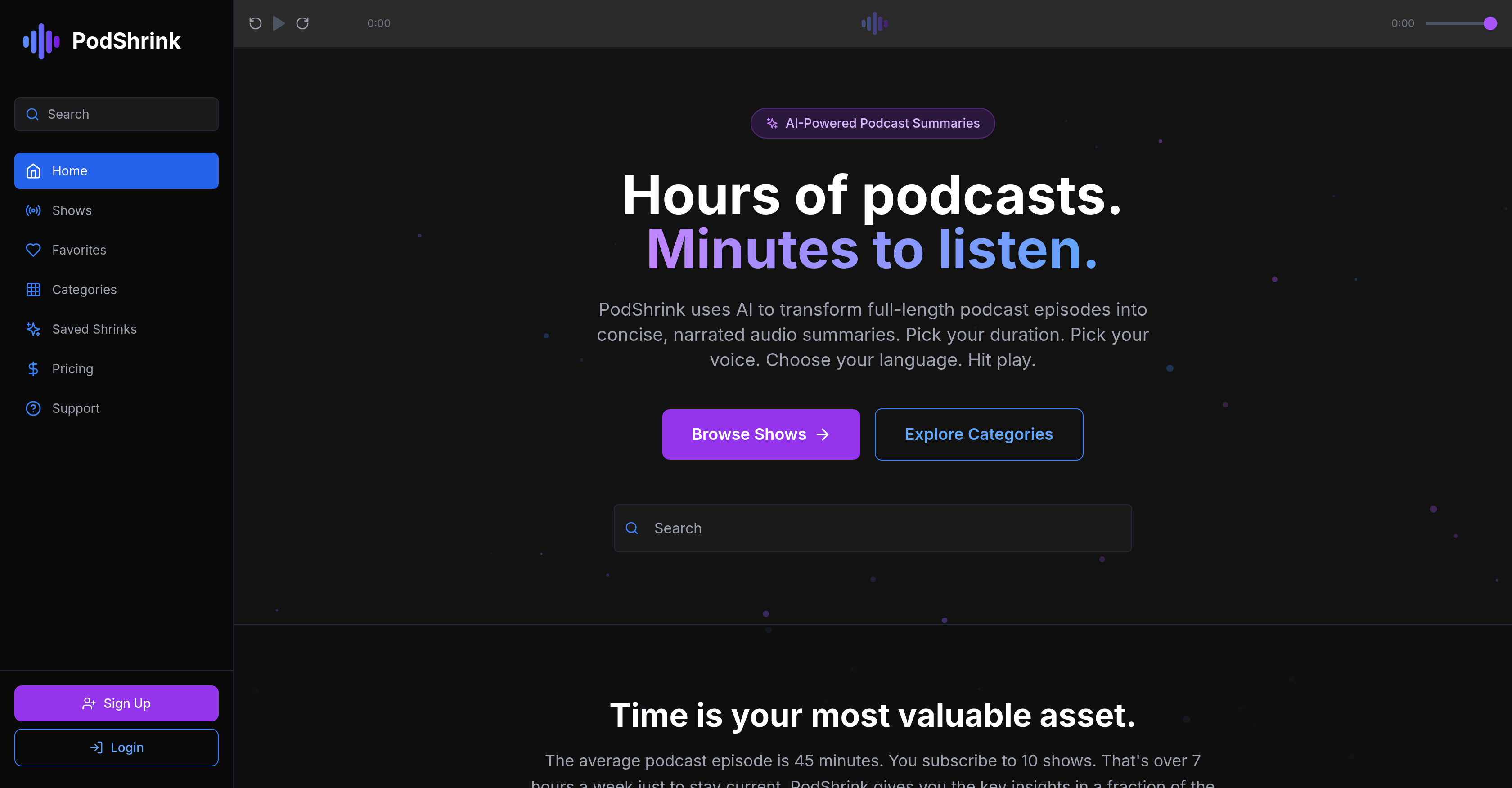PodShrink - Screenshot showing the interface and features of this AI tool