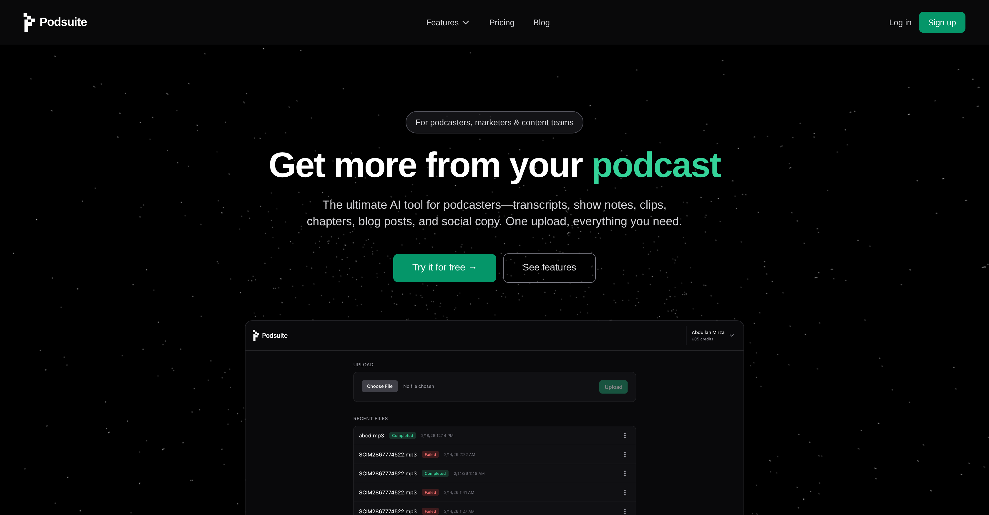 Podsuite - Screenshot showing the interface and features of this AI tool