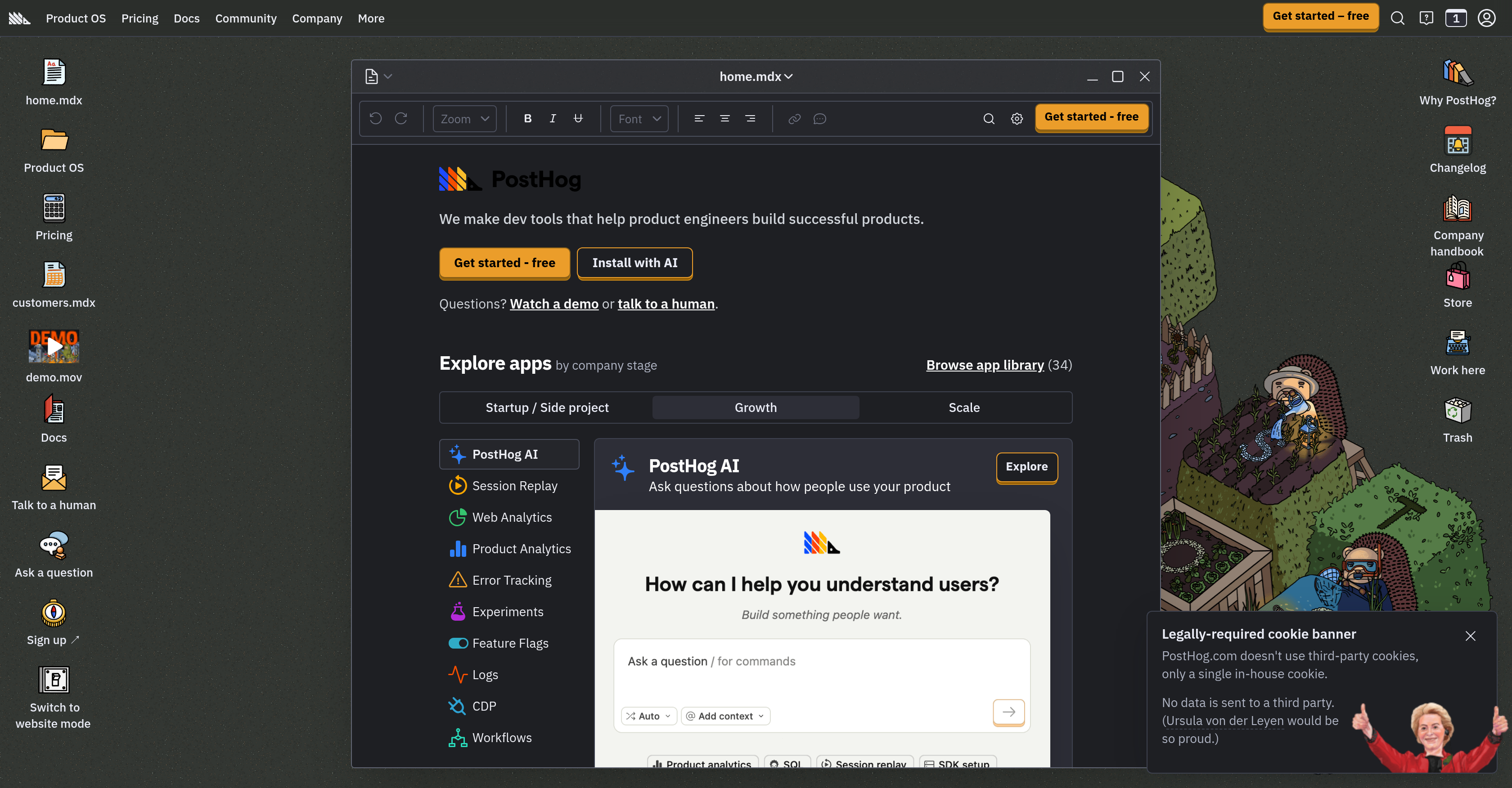 PostHog AI - Screenshot showing the interface and features of this AI tool