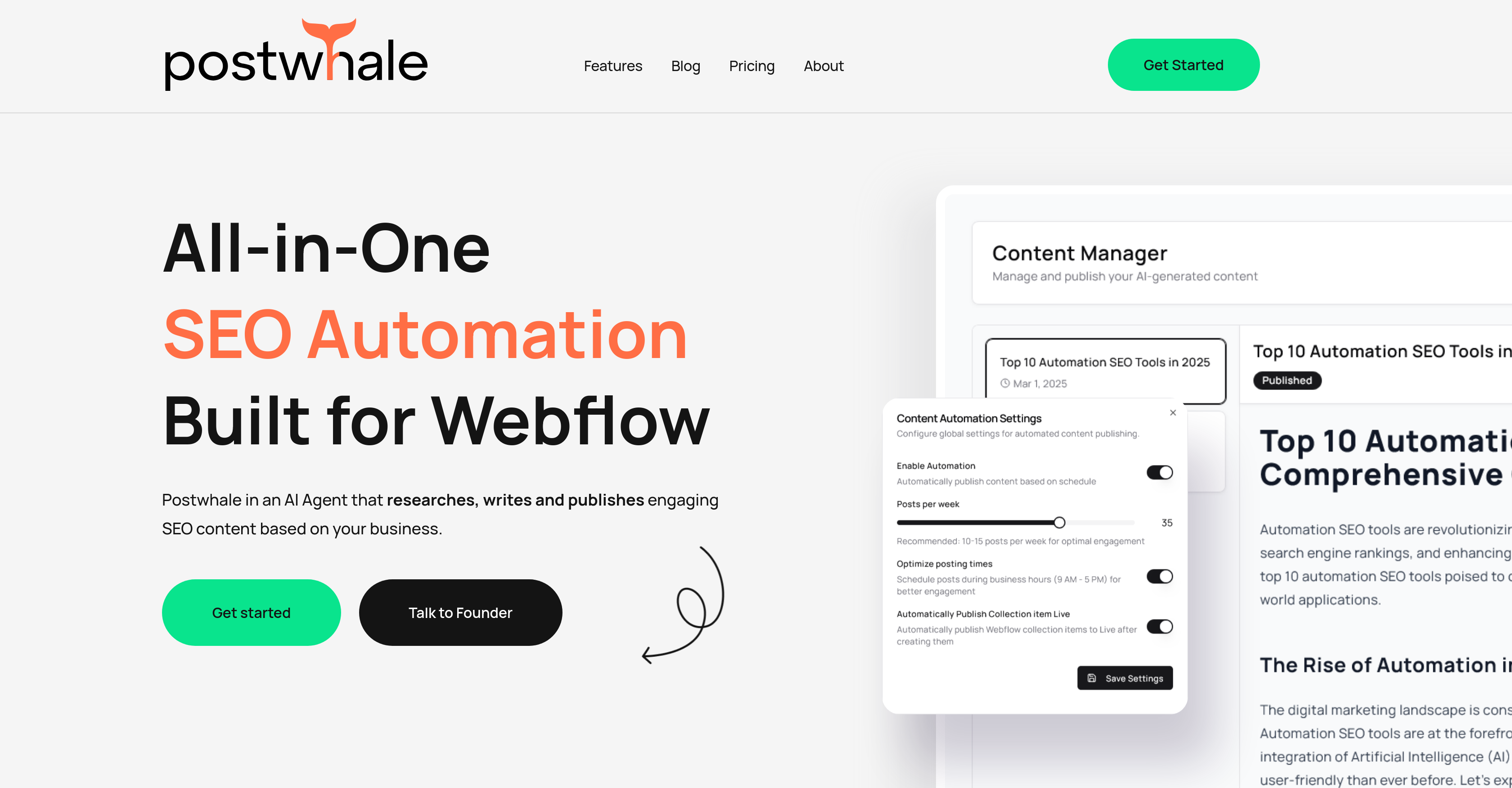 Postwhale - Screenshot showing the interface and features of this AI tool