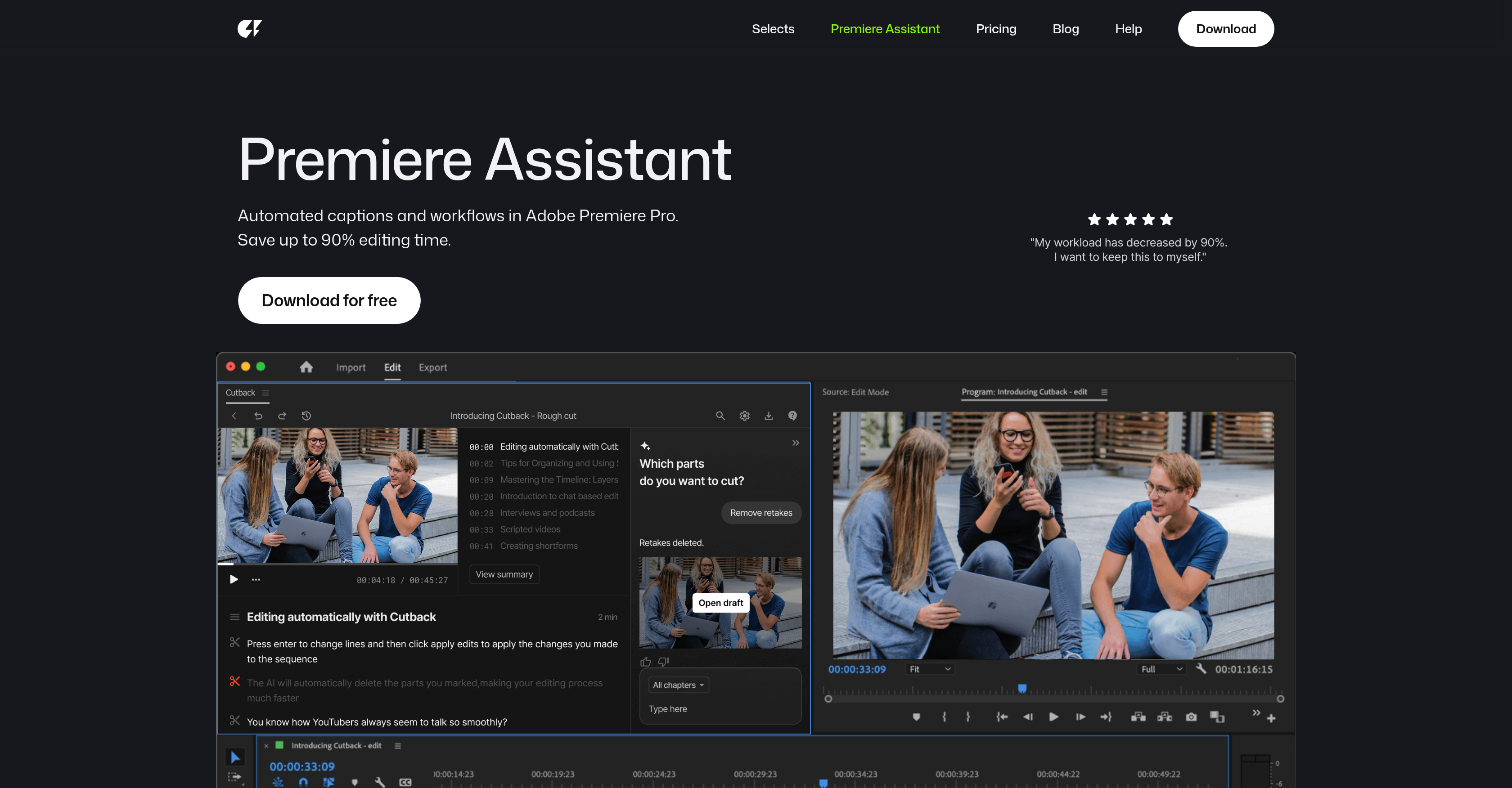 Premiere Assistant by Cutback - Screenshot showing the interface and features of this AI tool