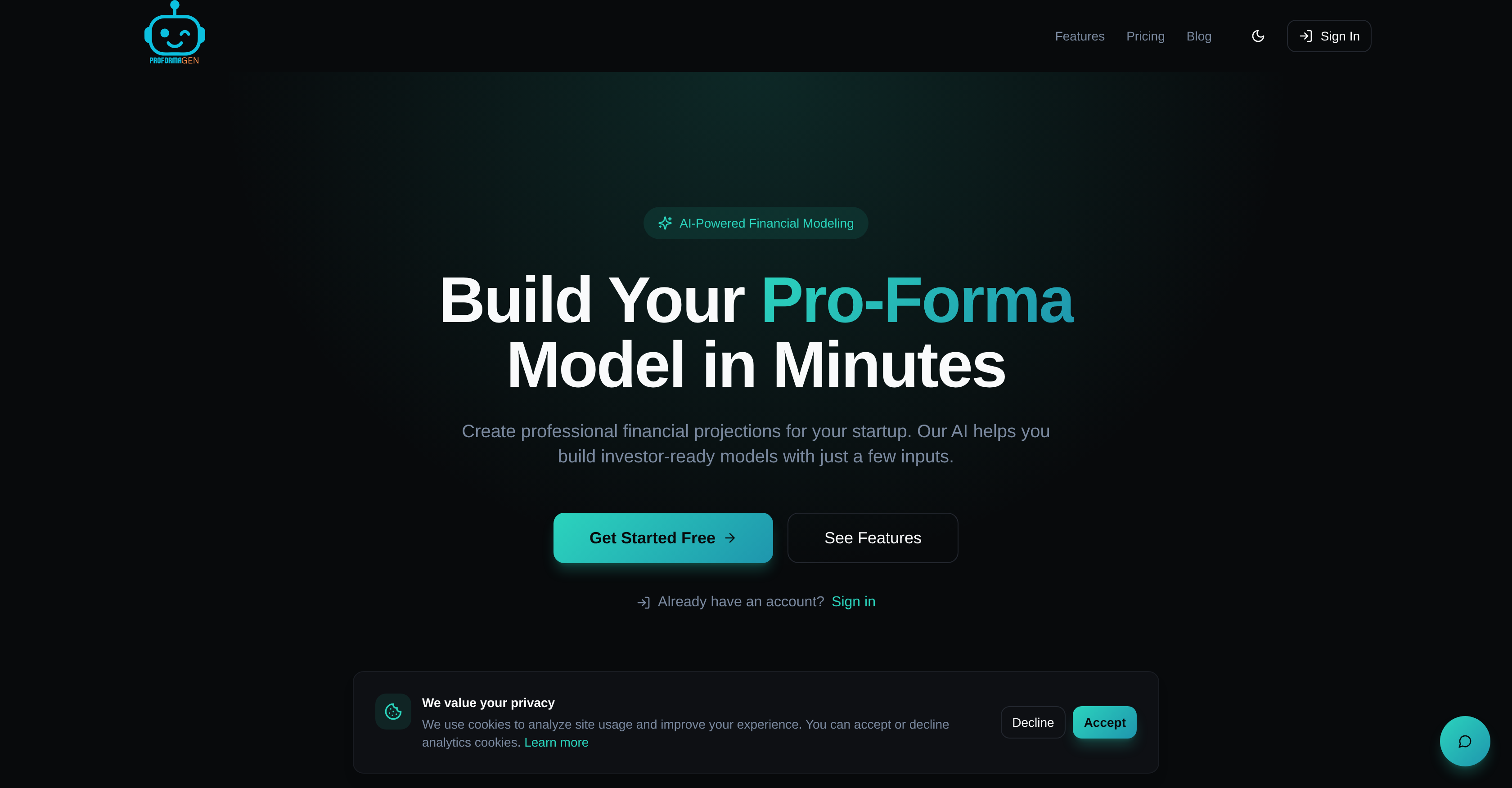 ProFormaGen - Screenshot showing the interface and features of this AI tool