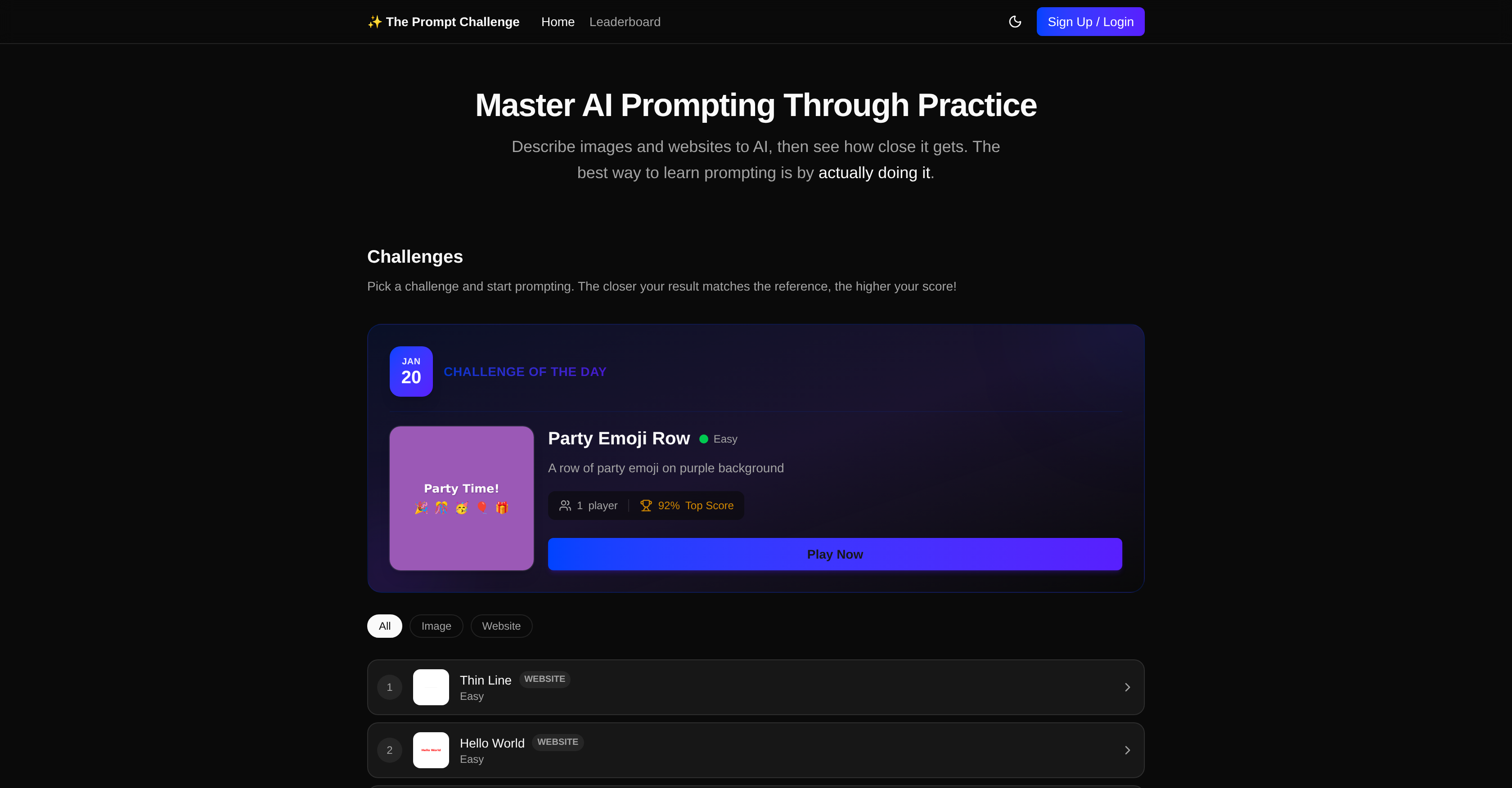 The Prompt Challenge - Screenshot showing the interface and features of this AI tool