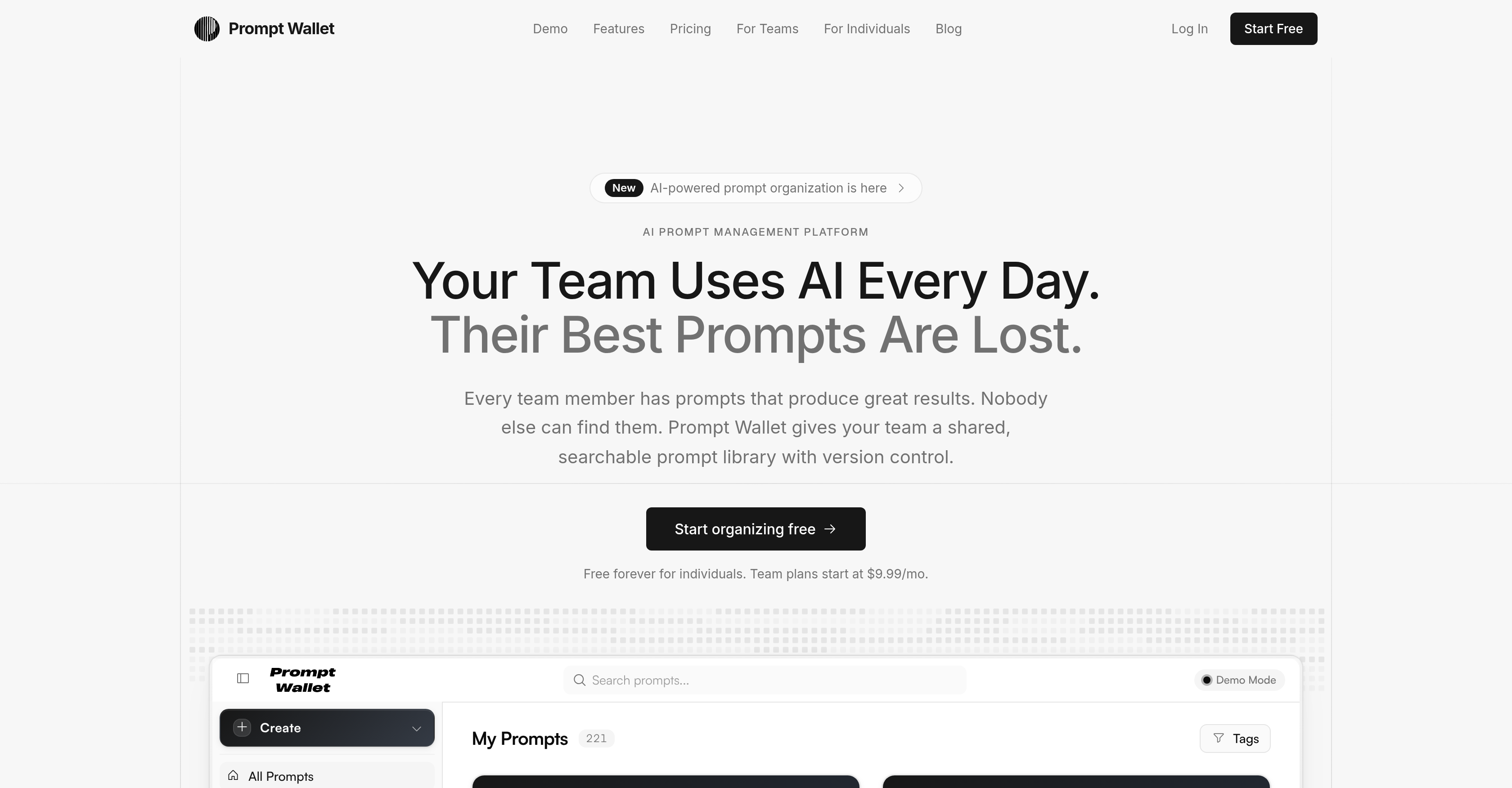 Prompt Wallet - Screenshot showing the interface and features of this AI tool