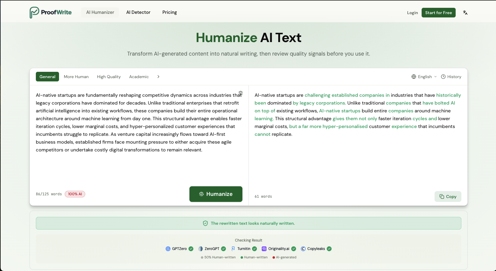 ProofWrite - Screenshot showing the interface and features of this AI tool