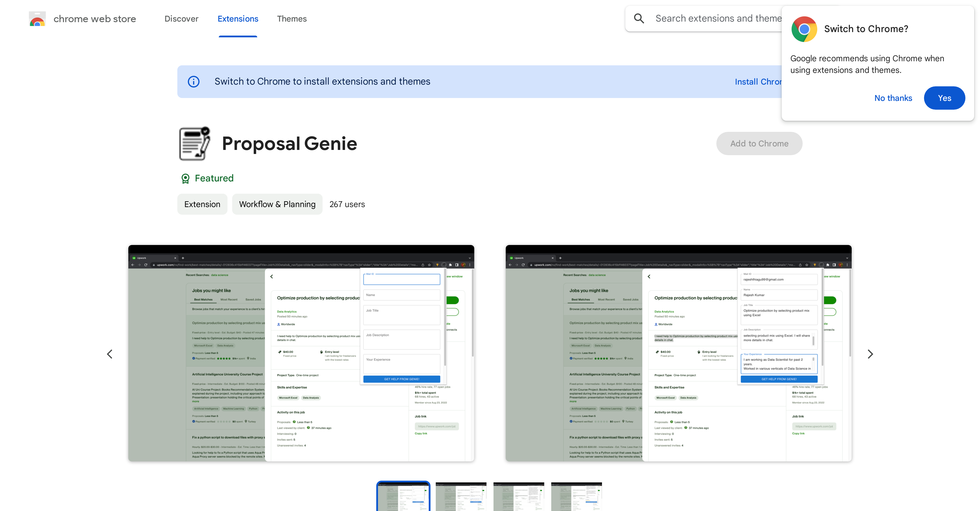 Proposal Genie - Screenshot showing the interface and features of this AI tool