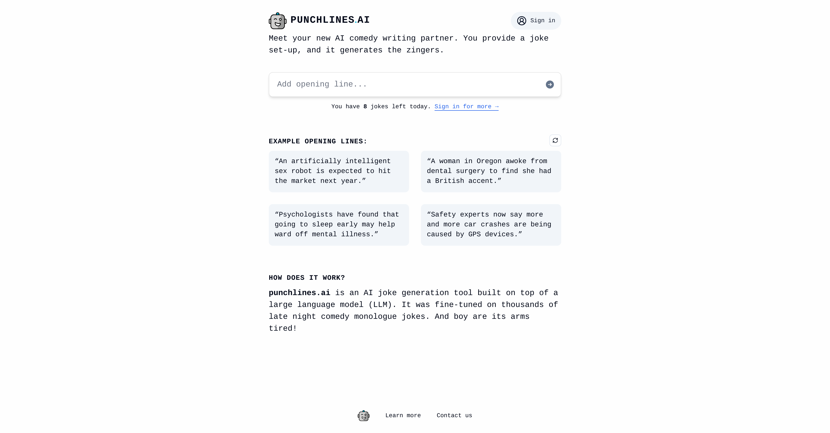 Punchlines AI - Screenshot showing the interface and features of this AI tool