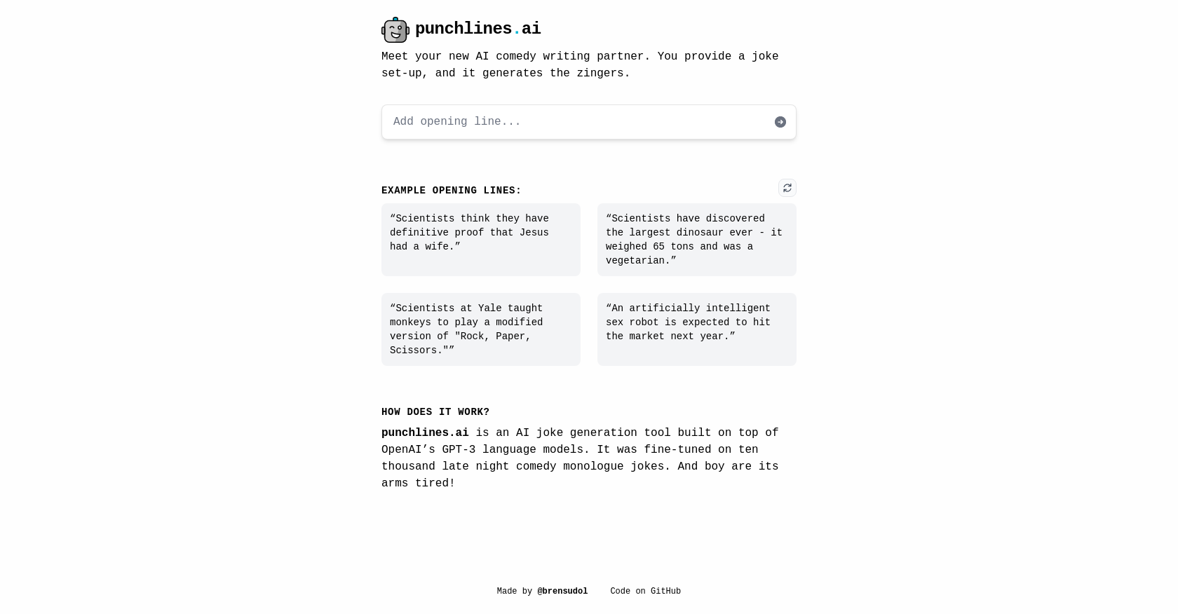 Punchlines - Screenshot showing the interface and features of this AI tool