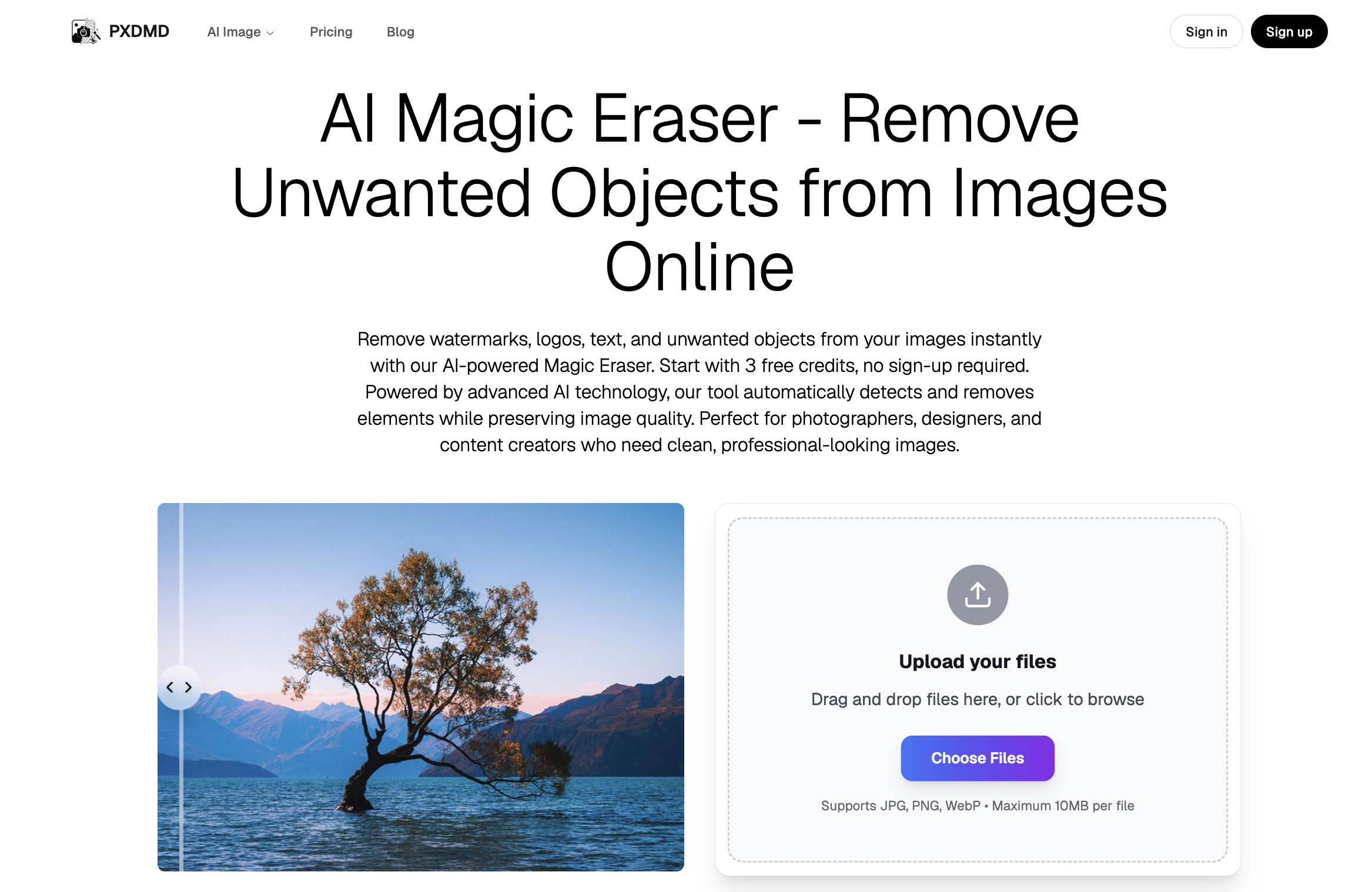 PXDMD Magic Eraser - Screenshot showing the interface and features of this AI tool