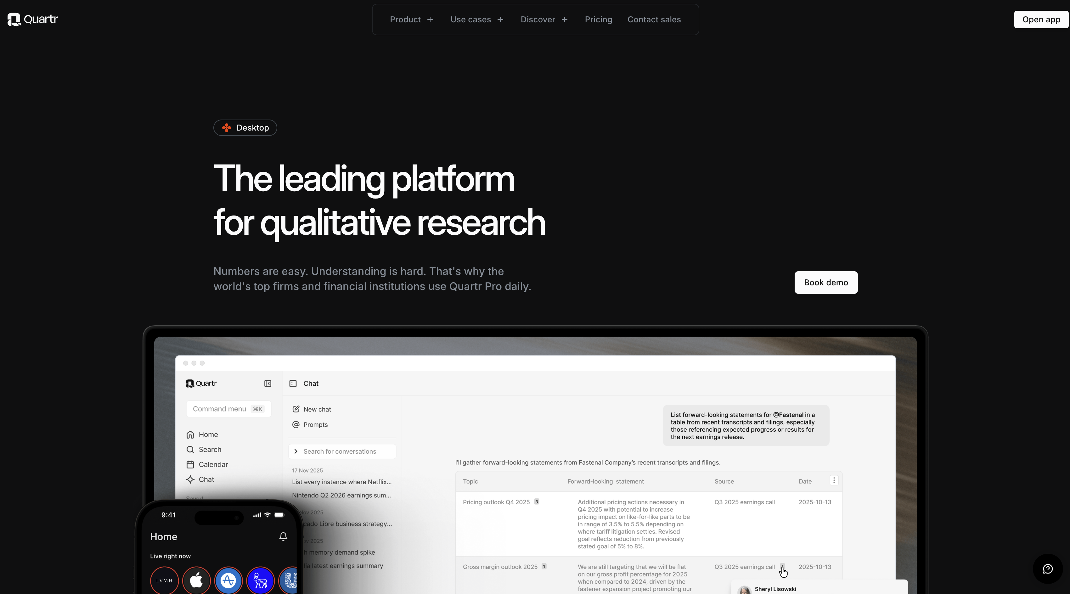 Quartr Pro - Screenshot showing the interface and features of this AI tool