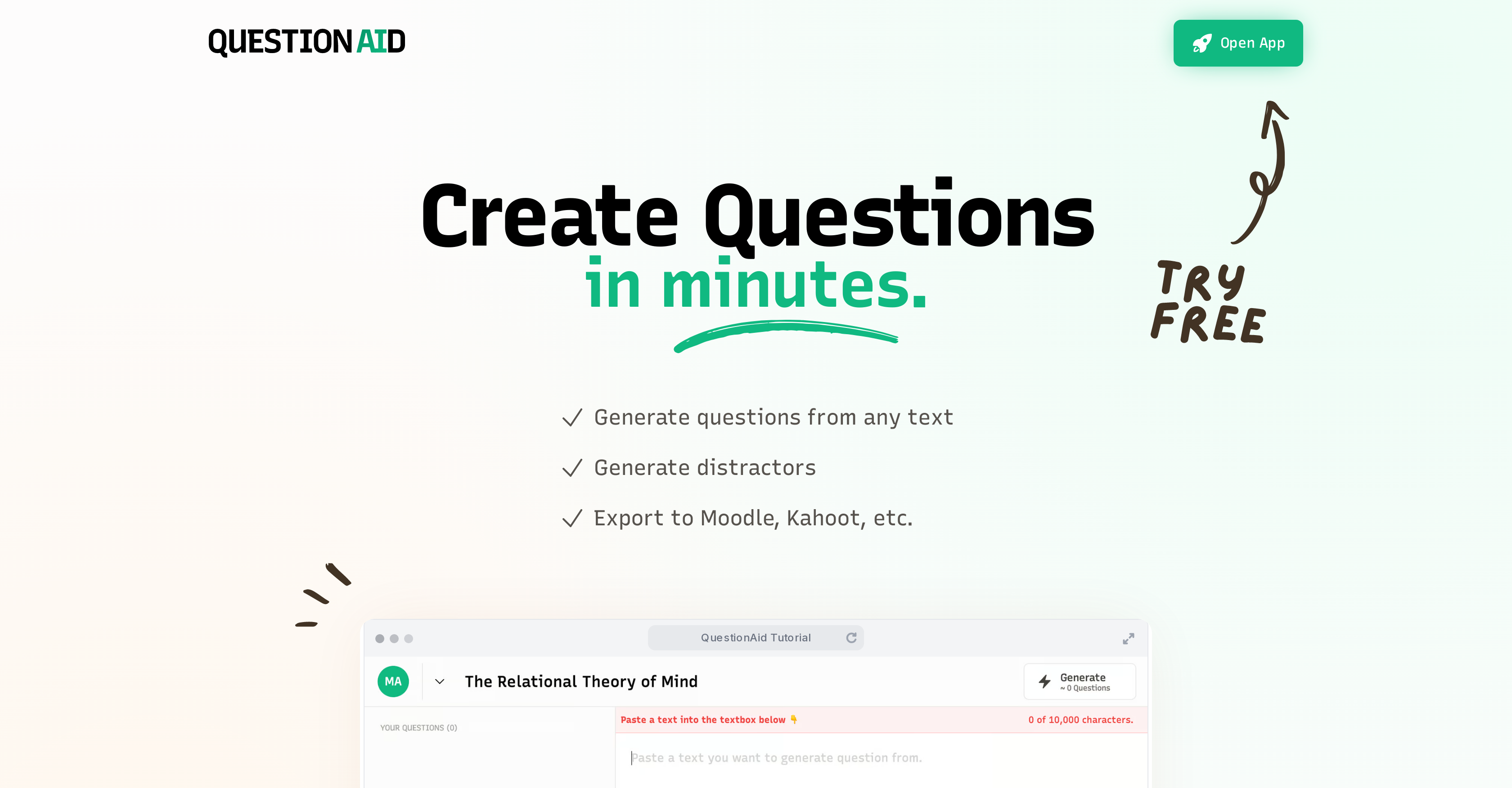 QuestionAid - Screenshot showing the interface and features of this AI tool