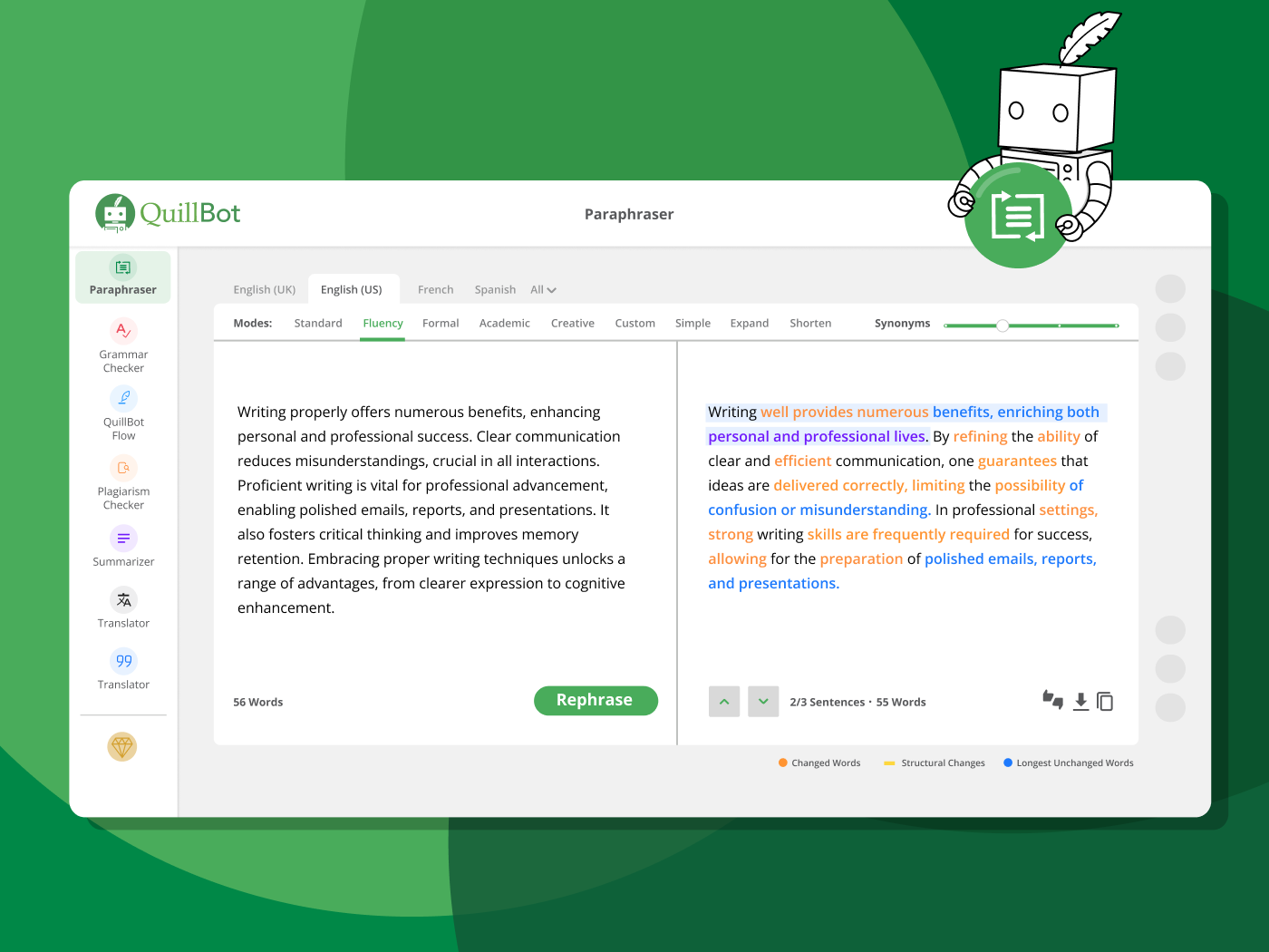 QuillBot: AI writing companion - Screenshot showing the interface and features of this AI tool