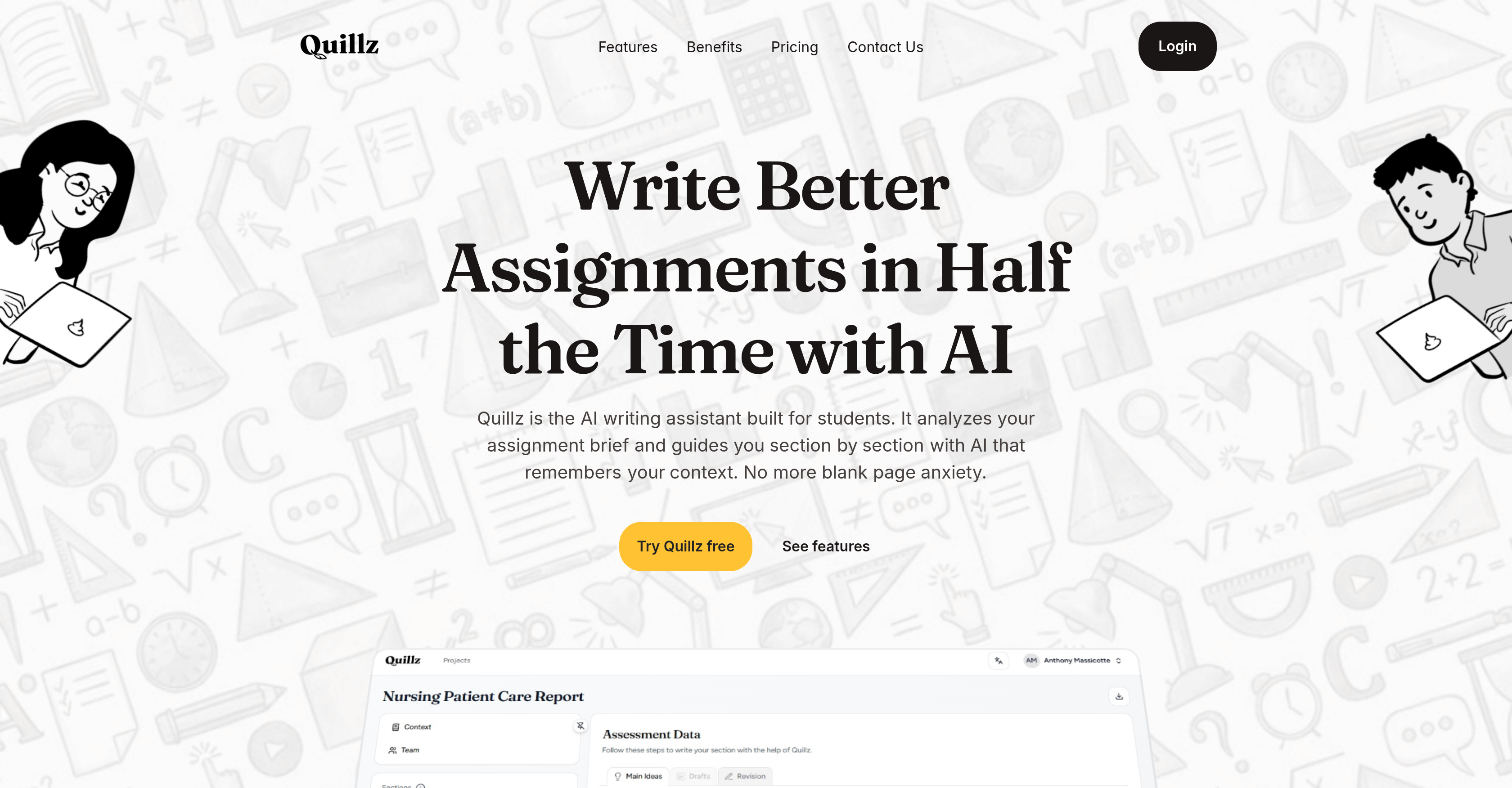 Quillz - Screenshot showing the interface and features of this AI tool