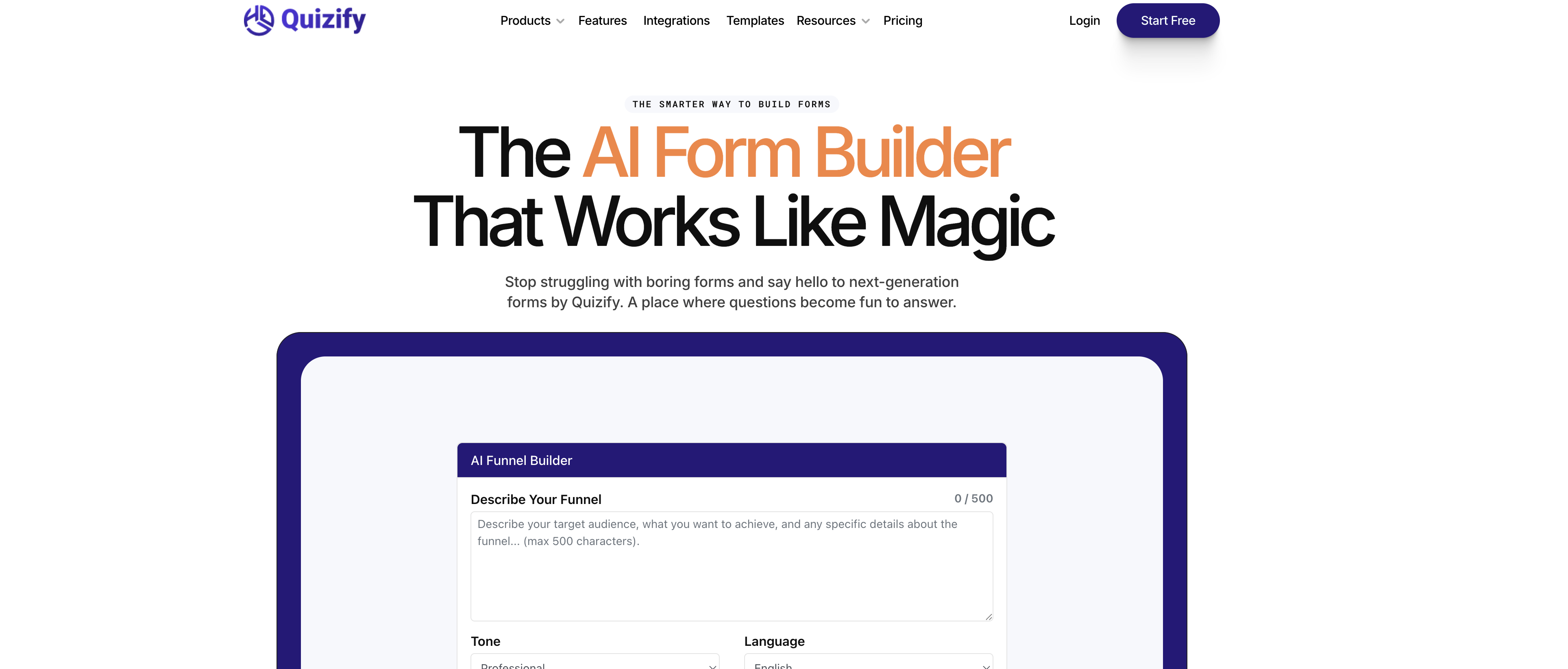 Quizify AI Form Builder - Screenshot showing the interface and features of this AI tool