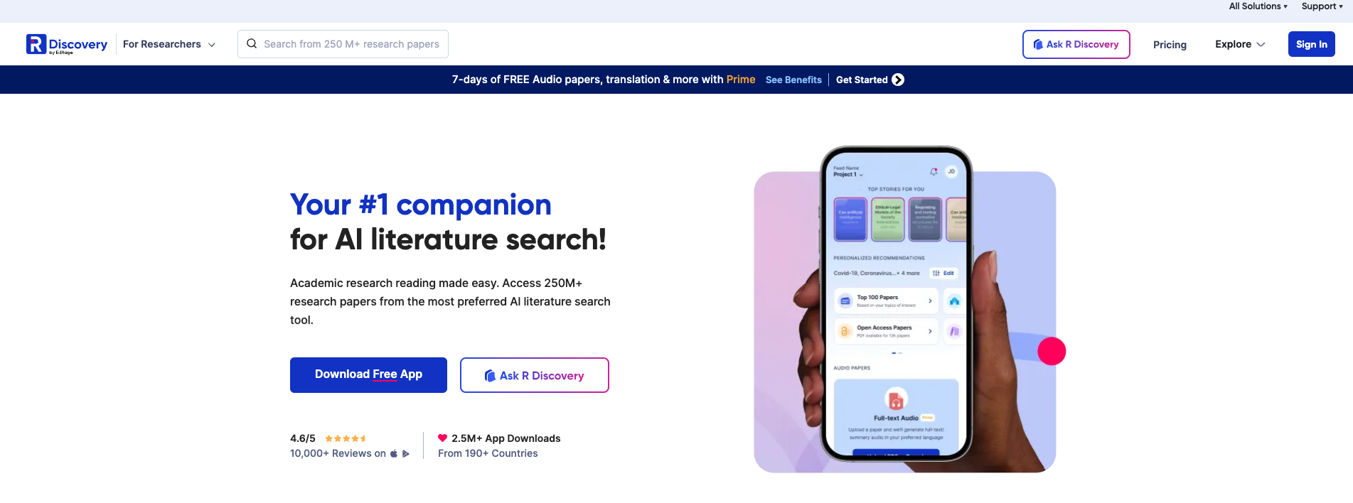 R Discovery - Screenshot showing the interface and features of this AI tool