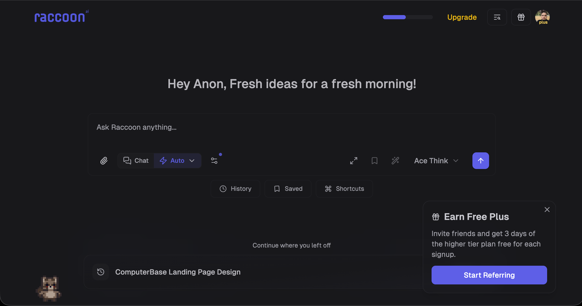 Raccoon AI - Screenshot showing the interface and features of this AI tool