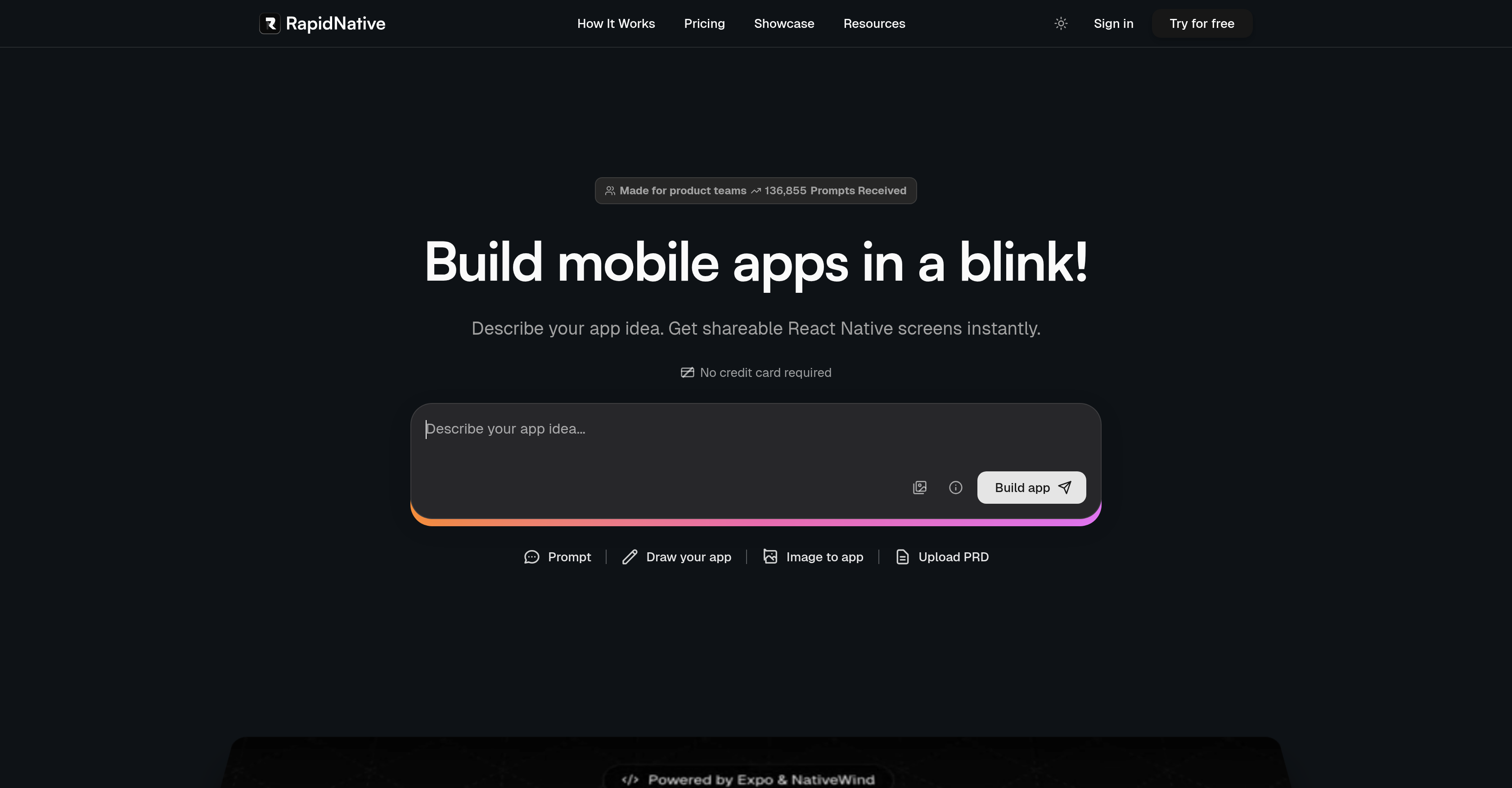 RapidNative - Screenshot showing the interface and features of this AI tool