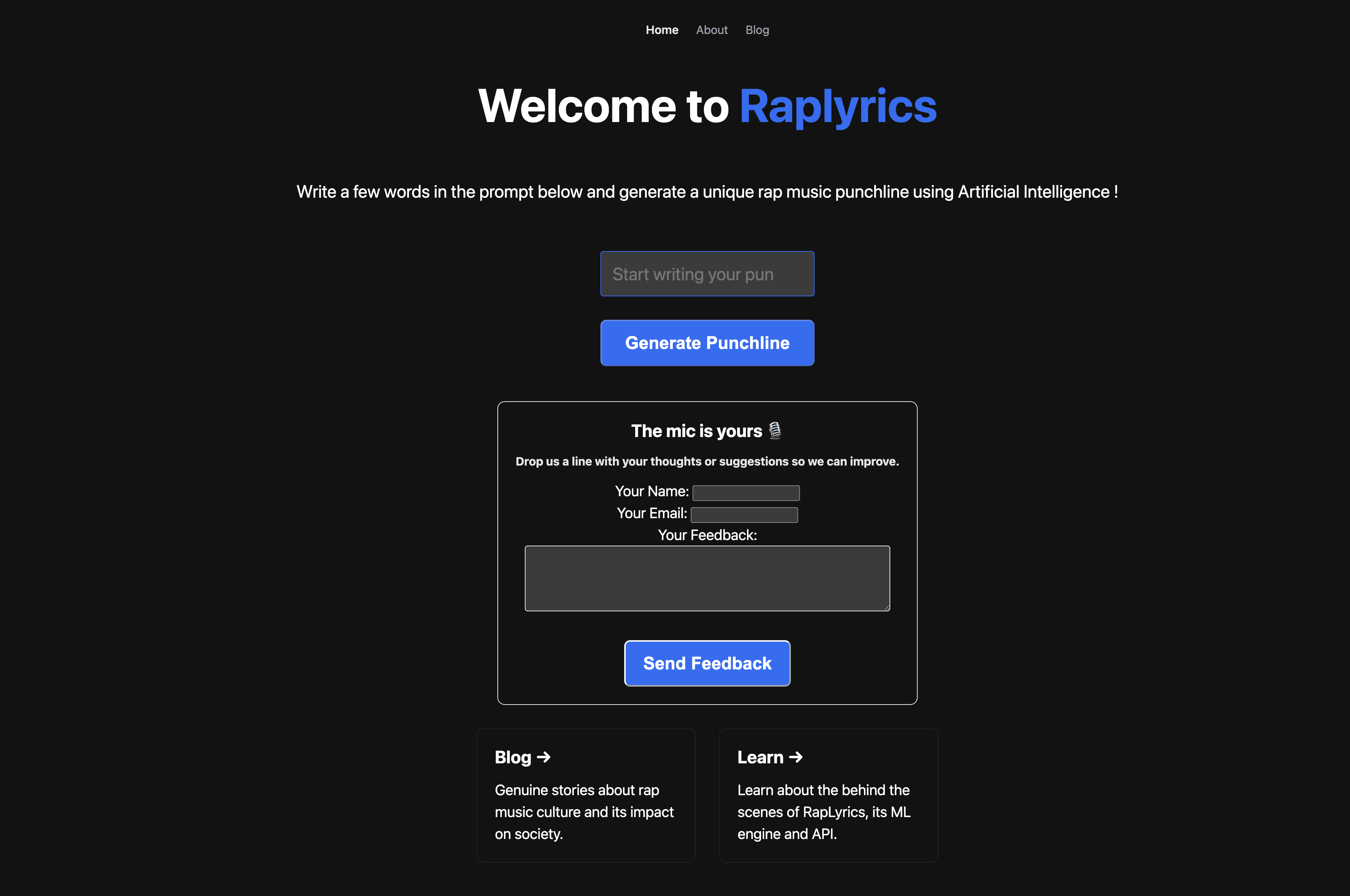 Raplyrics - Screenshot showing the interface and features of this AI tool