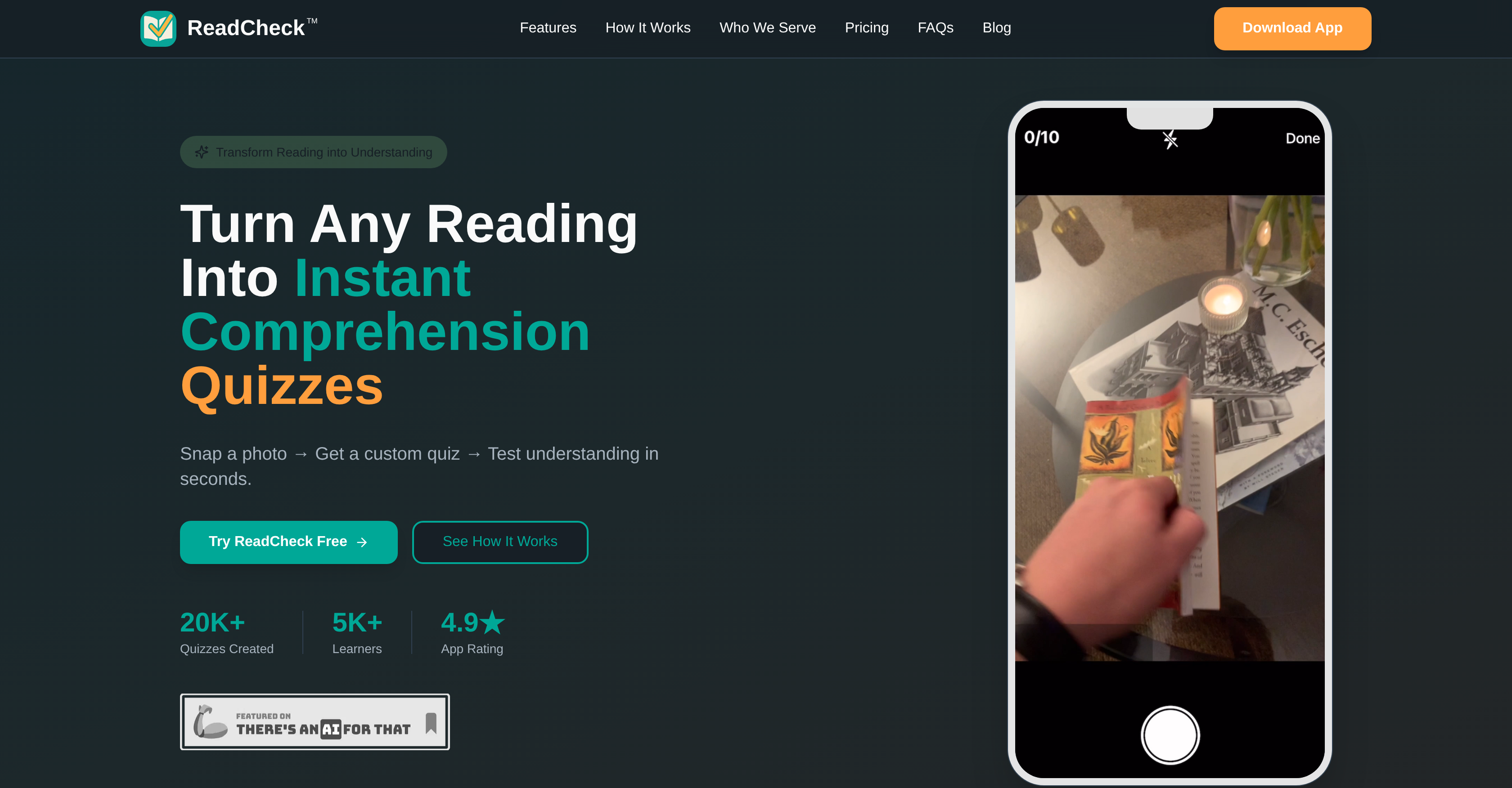ReadCheck - Screenshot showing the interface and features of this AI tool