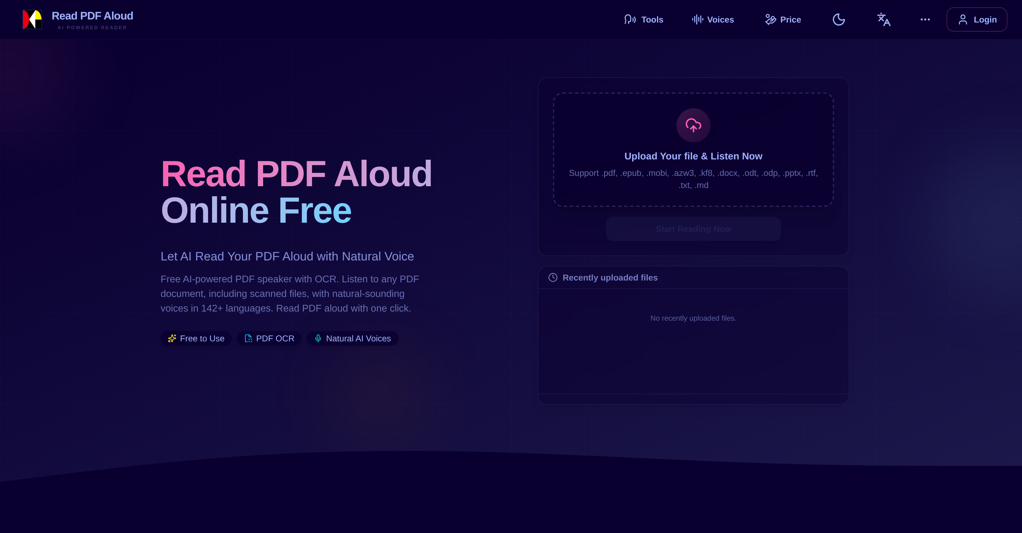 ReadPDFAloud.com - Screenshot showing the interface and features of this AI tool