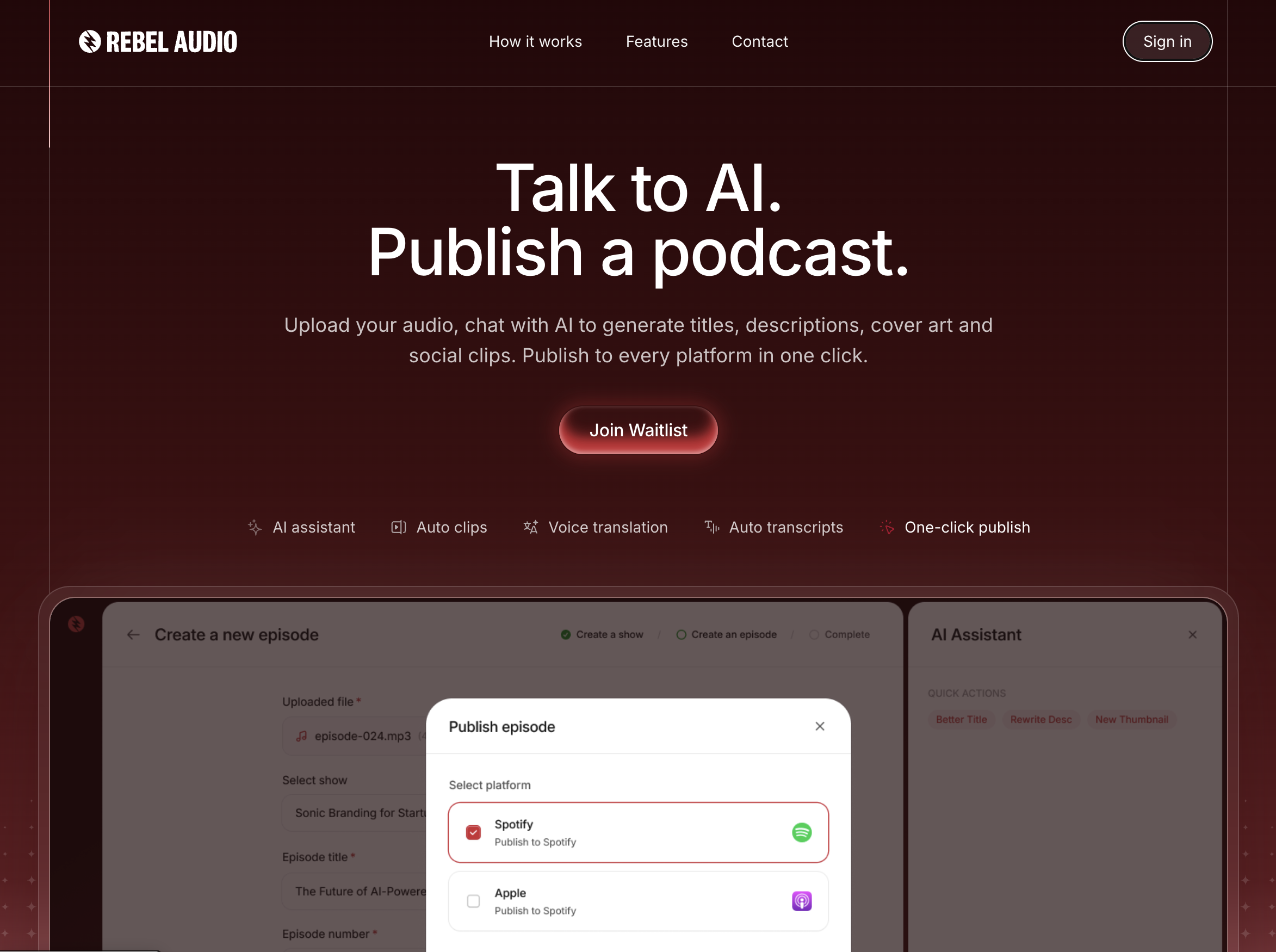 Rebel Audio - Screenshot showing the interface and features of this AI tool