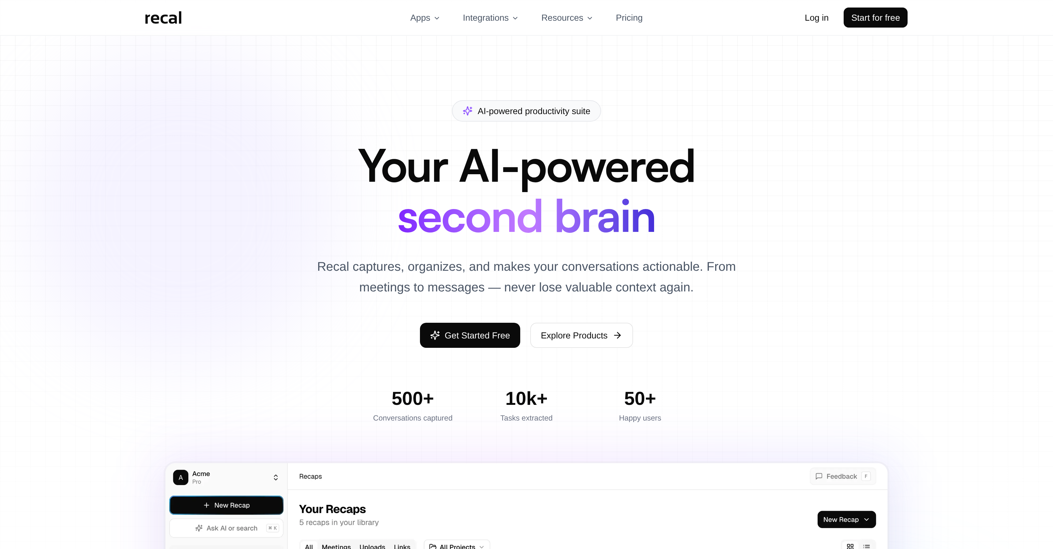 Recal - Screenshot showing the interface and features of this AI tool