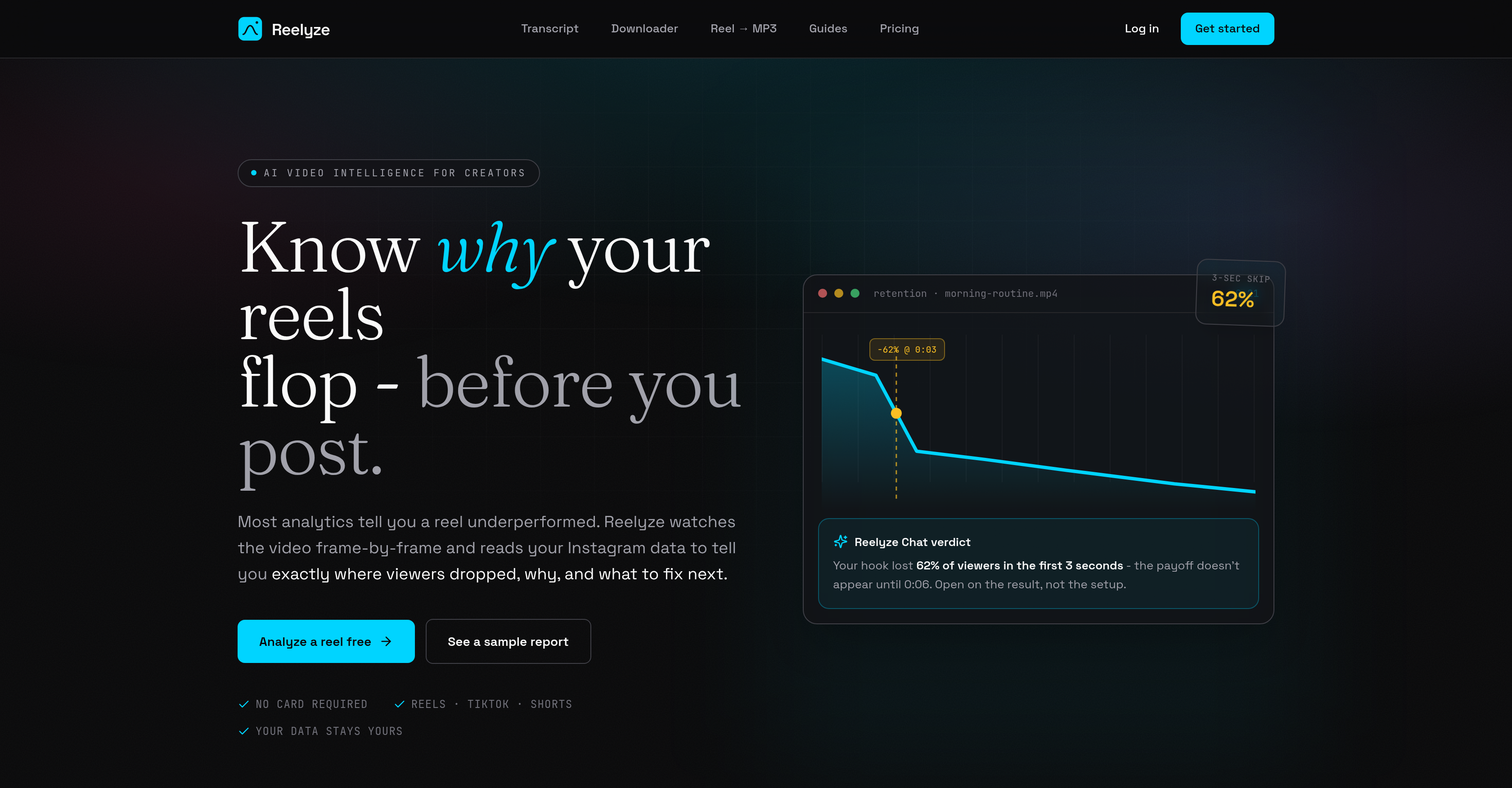 Reelyze - Screenshot showing the interface and features of this AI tool