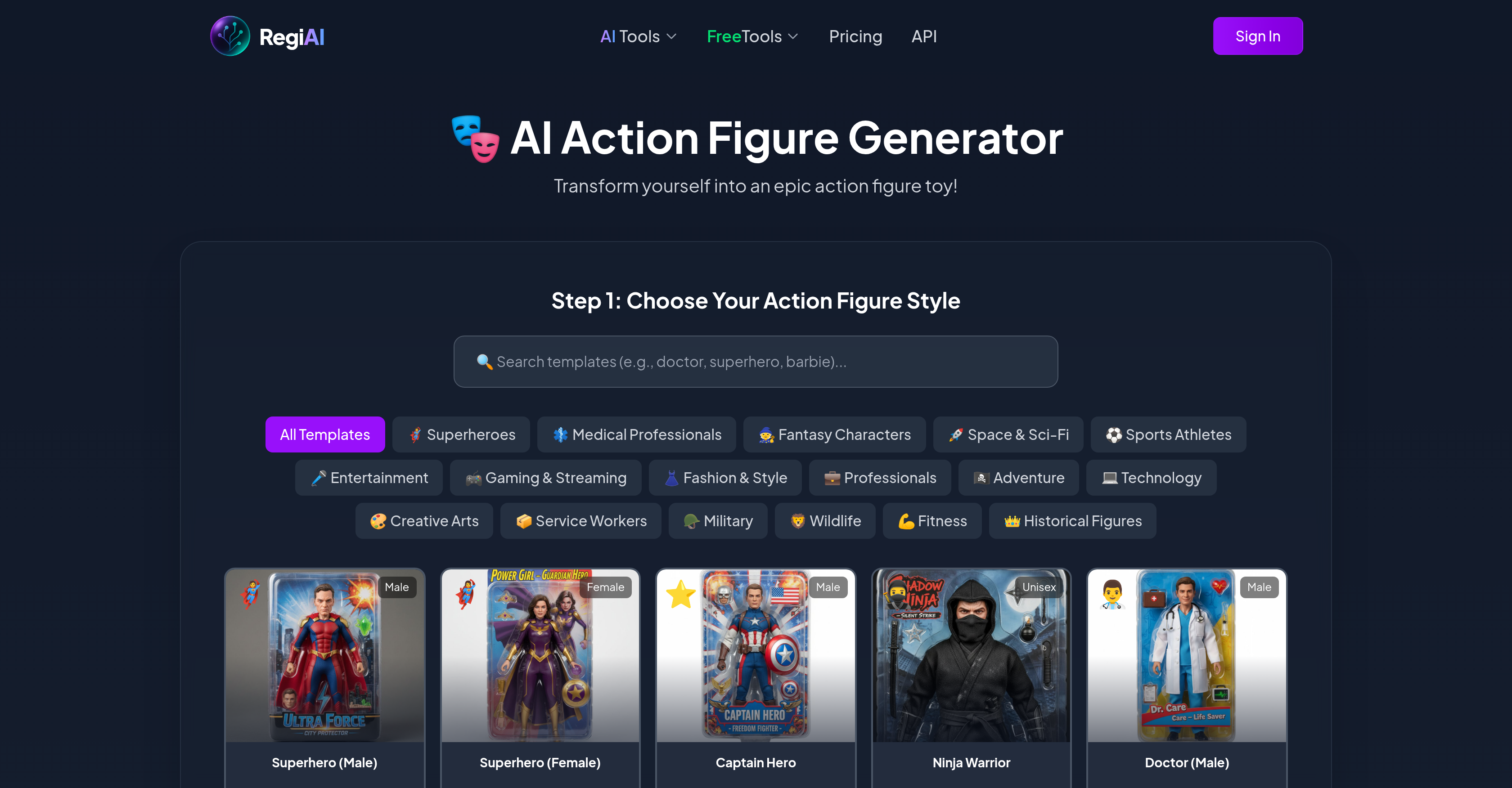 RegiAI | Action Figure Generator - Screenshot showing the interface and features of this AI tool