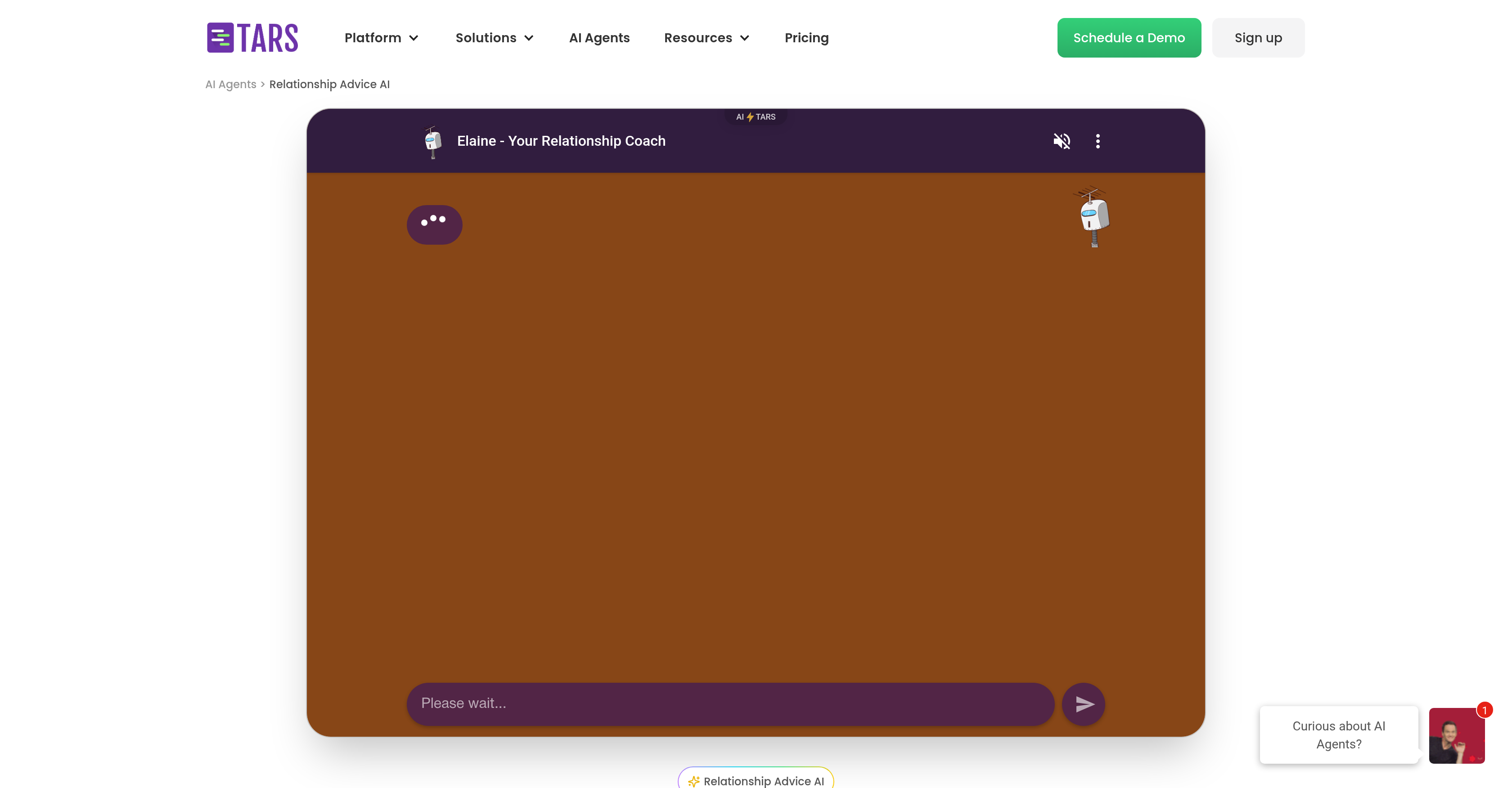 Relationship Advice AI by Tars - Screenshot showing the interface and features of this AI tool